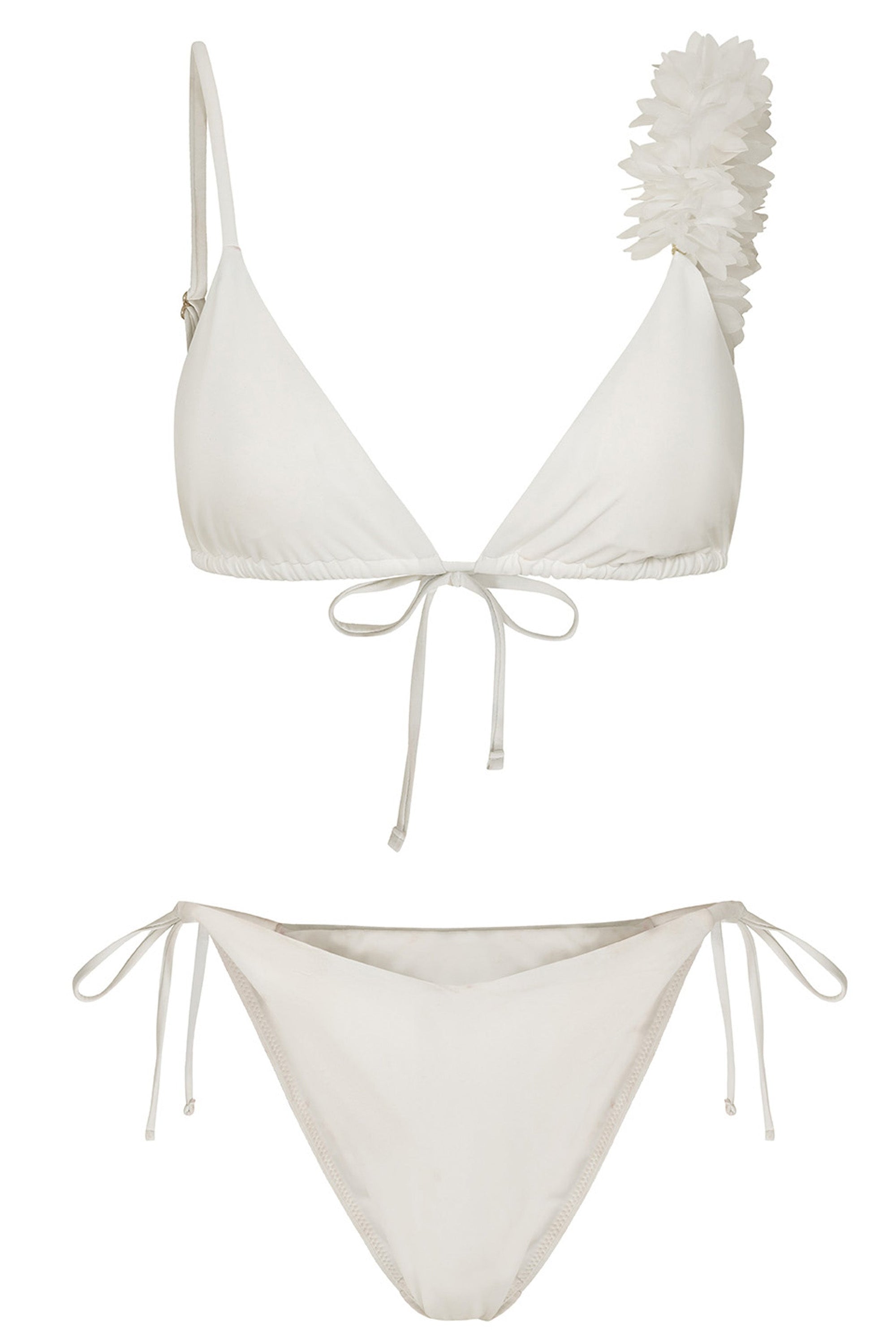 Cassia | Biały Trójkątny Top Bikini z Ozdobieniem Kwiatowym