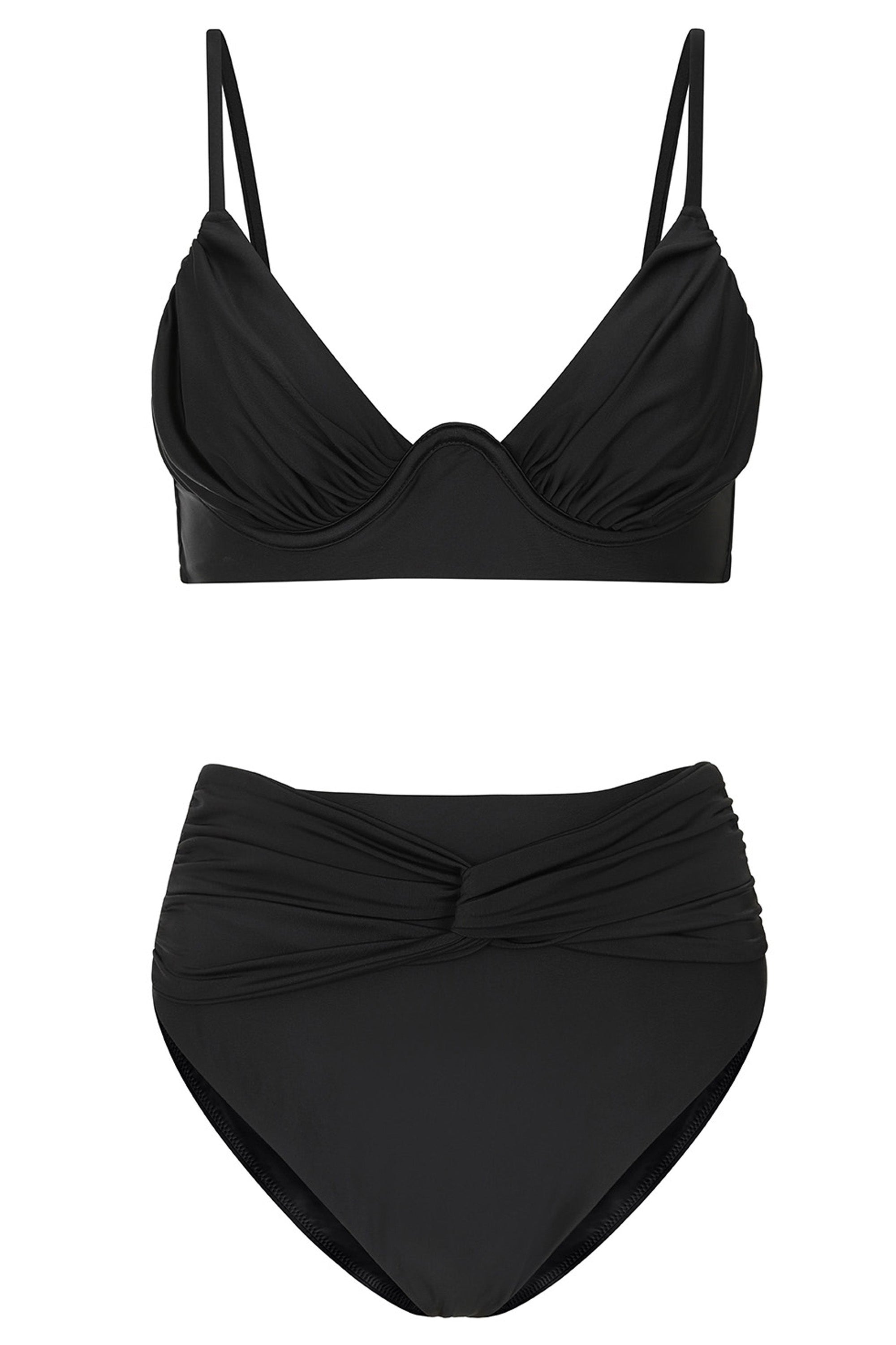 High Tide | Czarny dół od bikini o wysokim stanie z wiązaniem z przodu