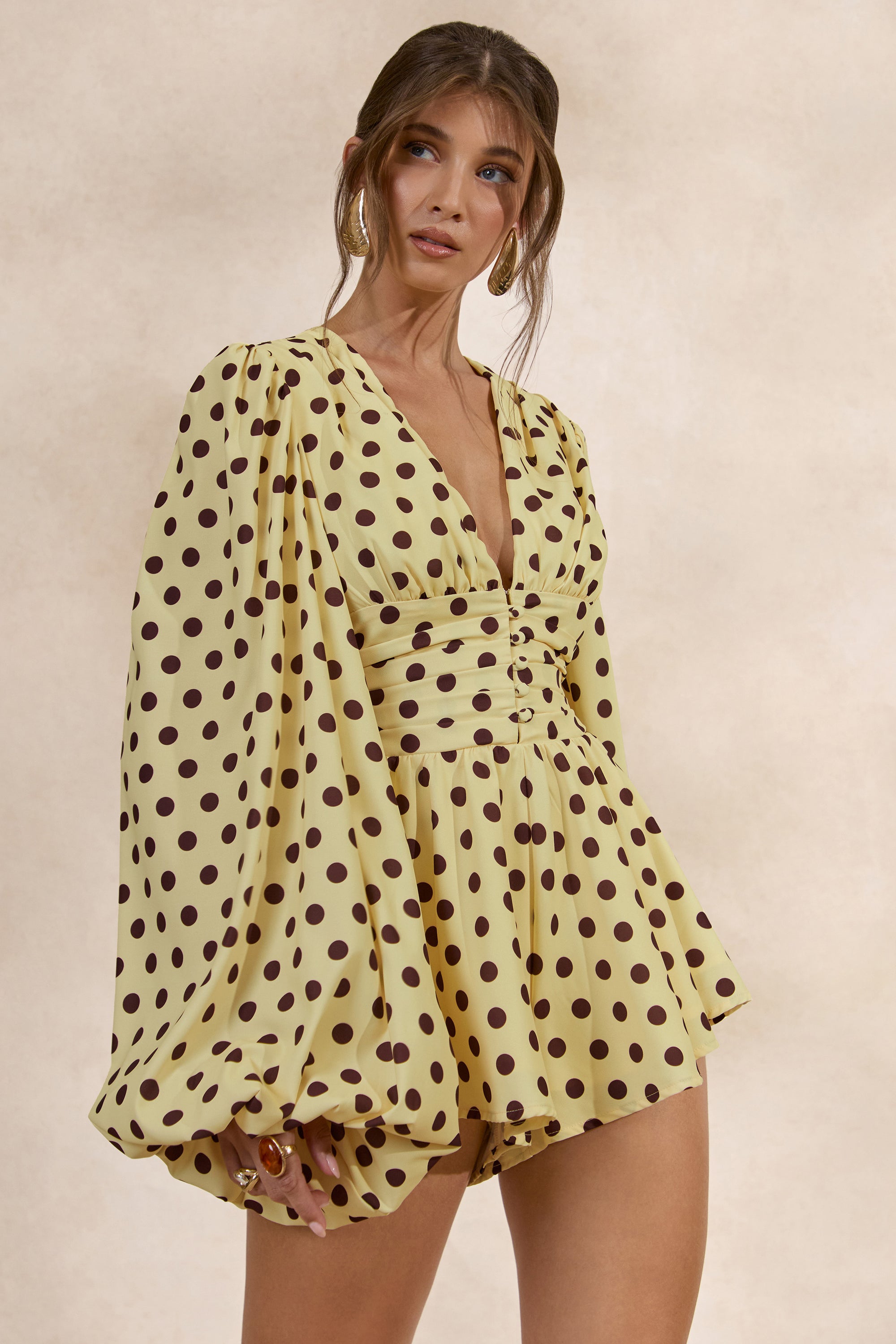 CL132290121 - Laurel _ Lemon Polka Dot V-Neck Balloon Sleeve Playsuit1.jpg