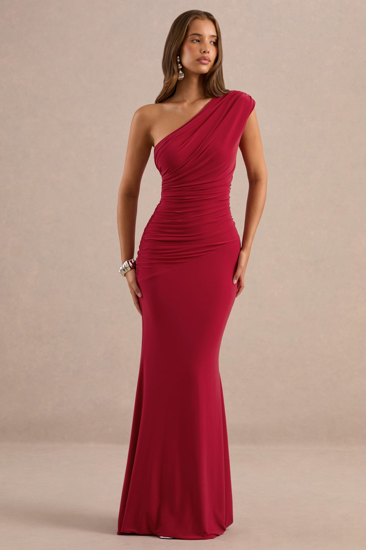 ECM_HR_CL136172100 - Mardi Red Asymmetric Maxi Dress With Ruching0.jpg