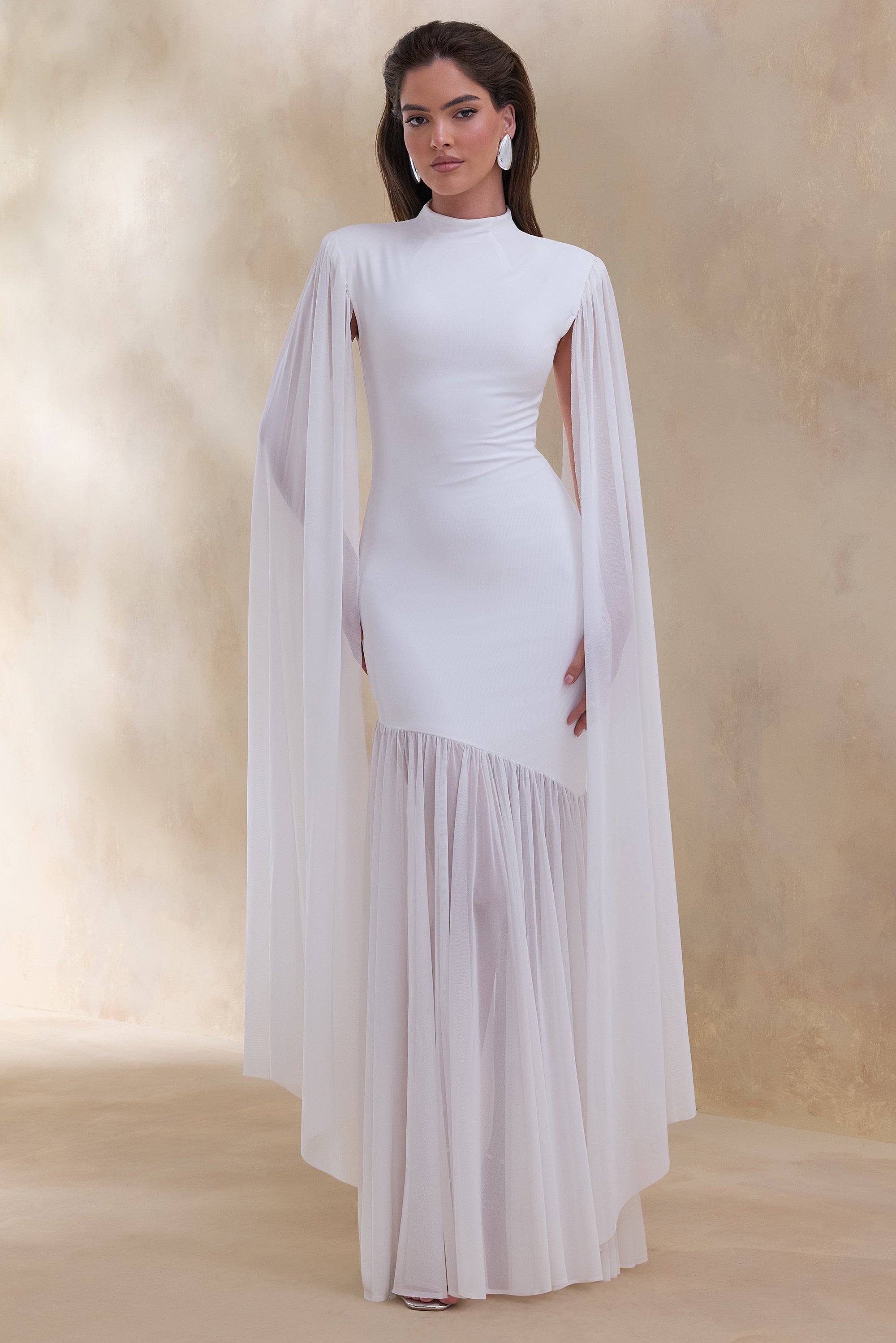 ECM_HR_CL137213110 Chantelle _ White High-Neck Maxi Dress With Drop-Waist And Cape-Sleeves 1.jpg