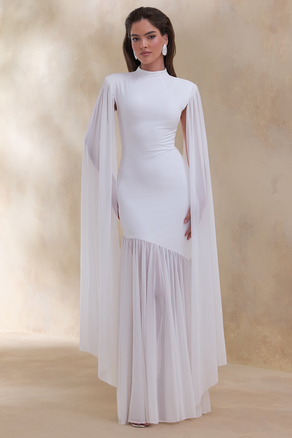 ECM_HR_CL137213110 Chantelle _ White High-Neck Maxi Dress With Drop-Waist And Cape-Sleeves 1.jpg