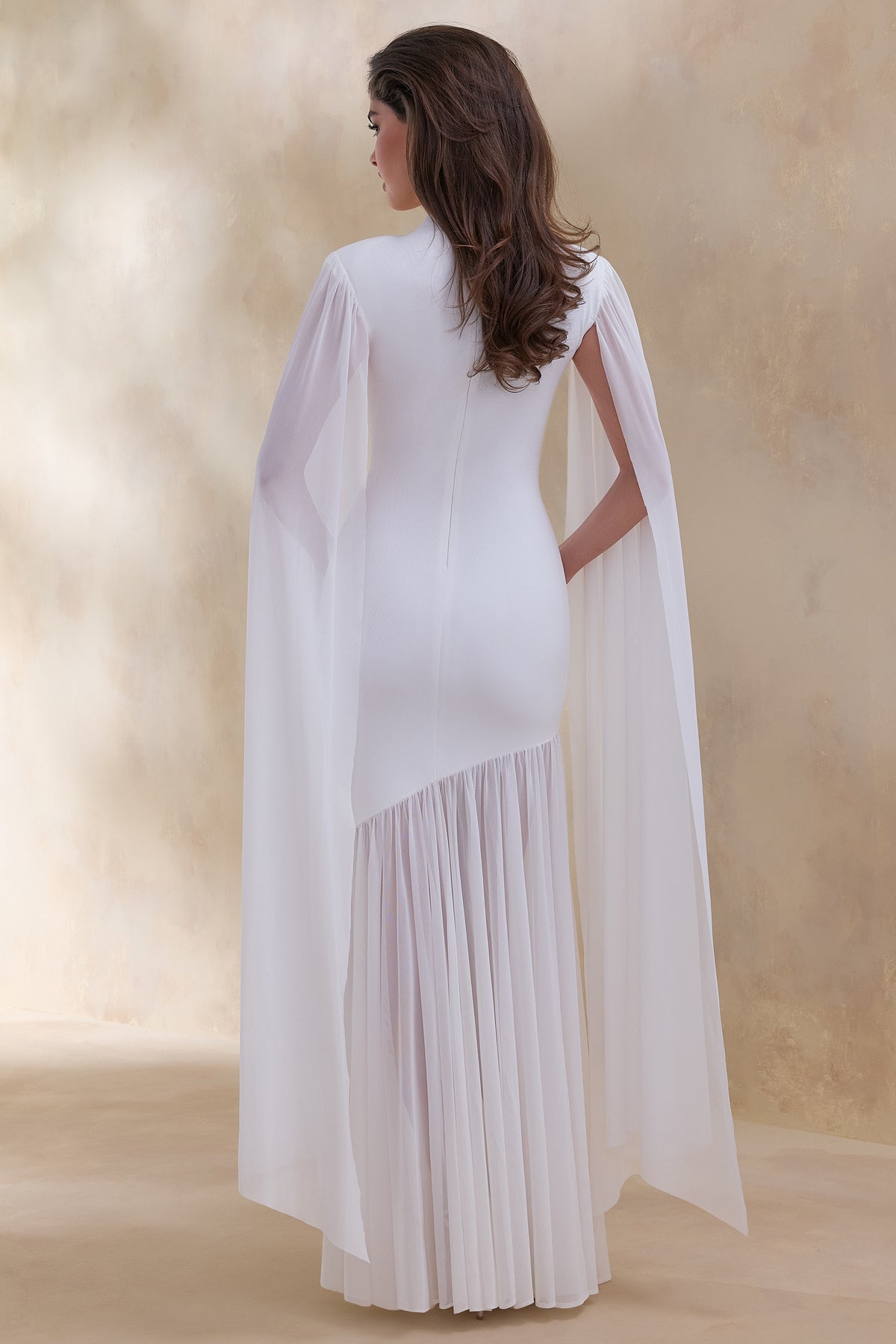 ECM_HR_CL137213110 Chantelle _ White High-Neck Maxi Dress With Drop-Waist And Cape-Sleeves 3.jpg