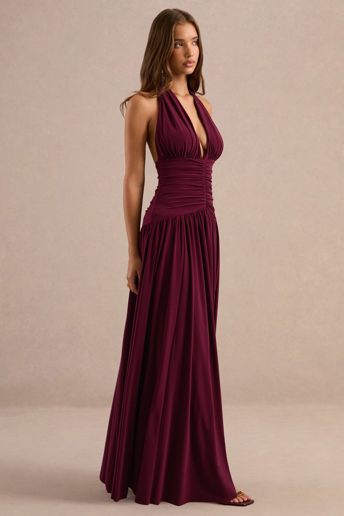 CL13728010206_ECM_HR_CL137280102_-_Bettina_Burgundy_Plunge-Neck_Maxi_Dress_With_Gathered-Detailing2
