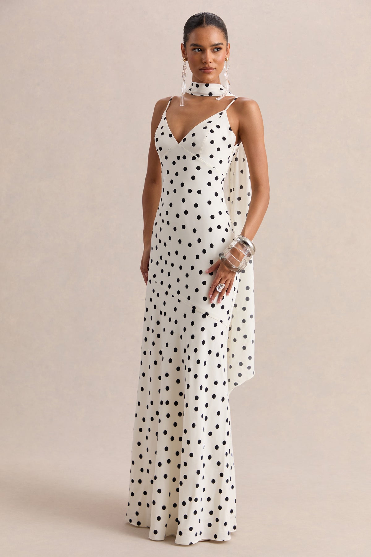 ECM_HR_CL137326110 - Starling | White & Black Polka Dot Satin Plunge-Neck Maxi Dress With Scarf-Detail0.jpg