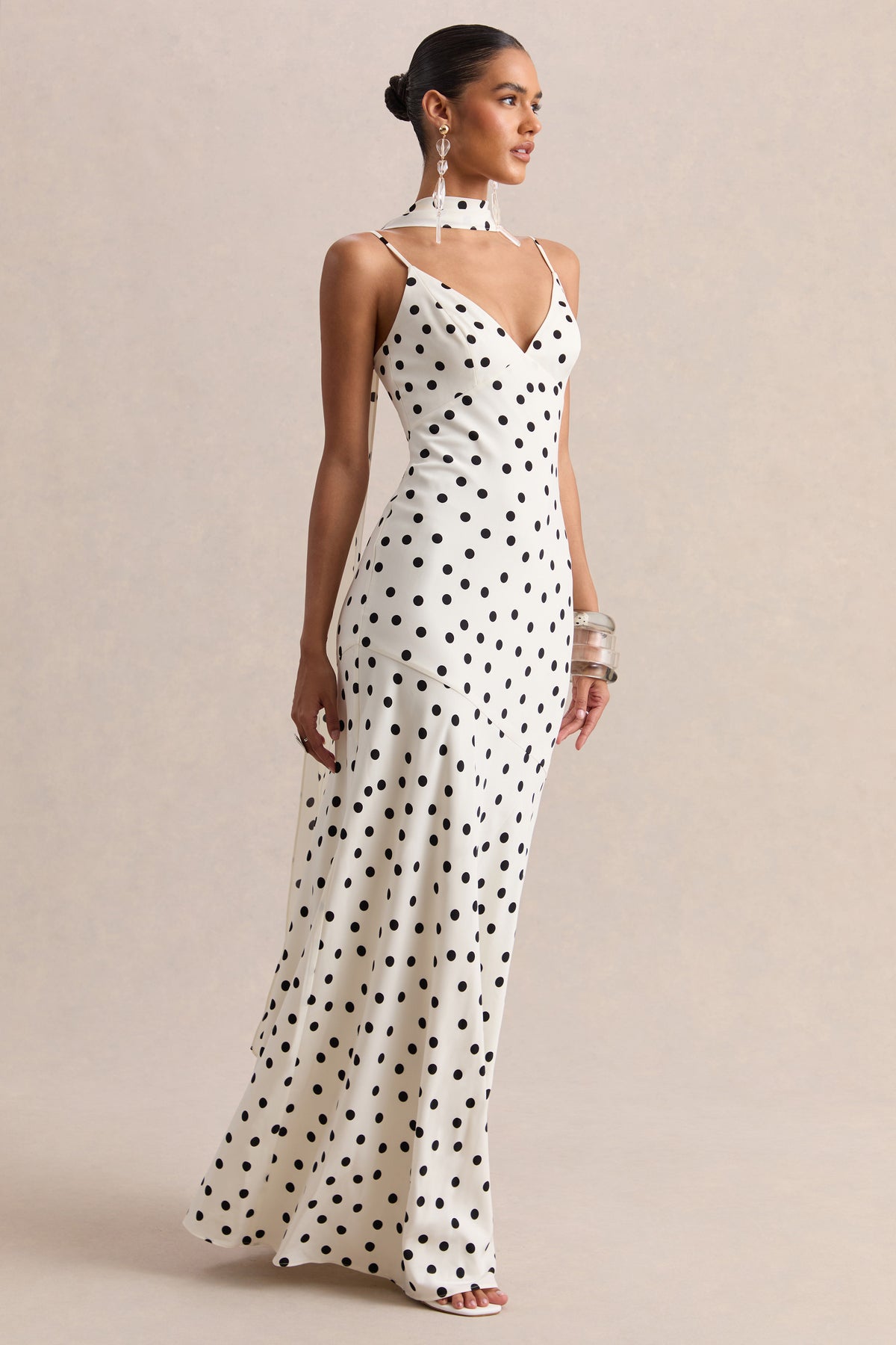 ECM_HR_CL137326110 - Starling | White & Black Polka Dot Satin Plunge-Neck Maxi Dress With Scarf-Detail1.jpg