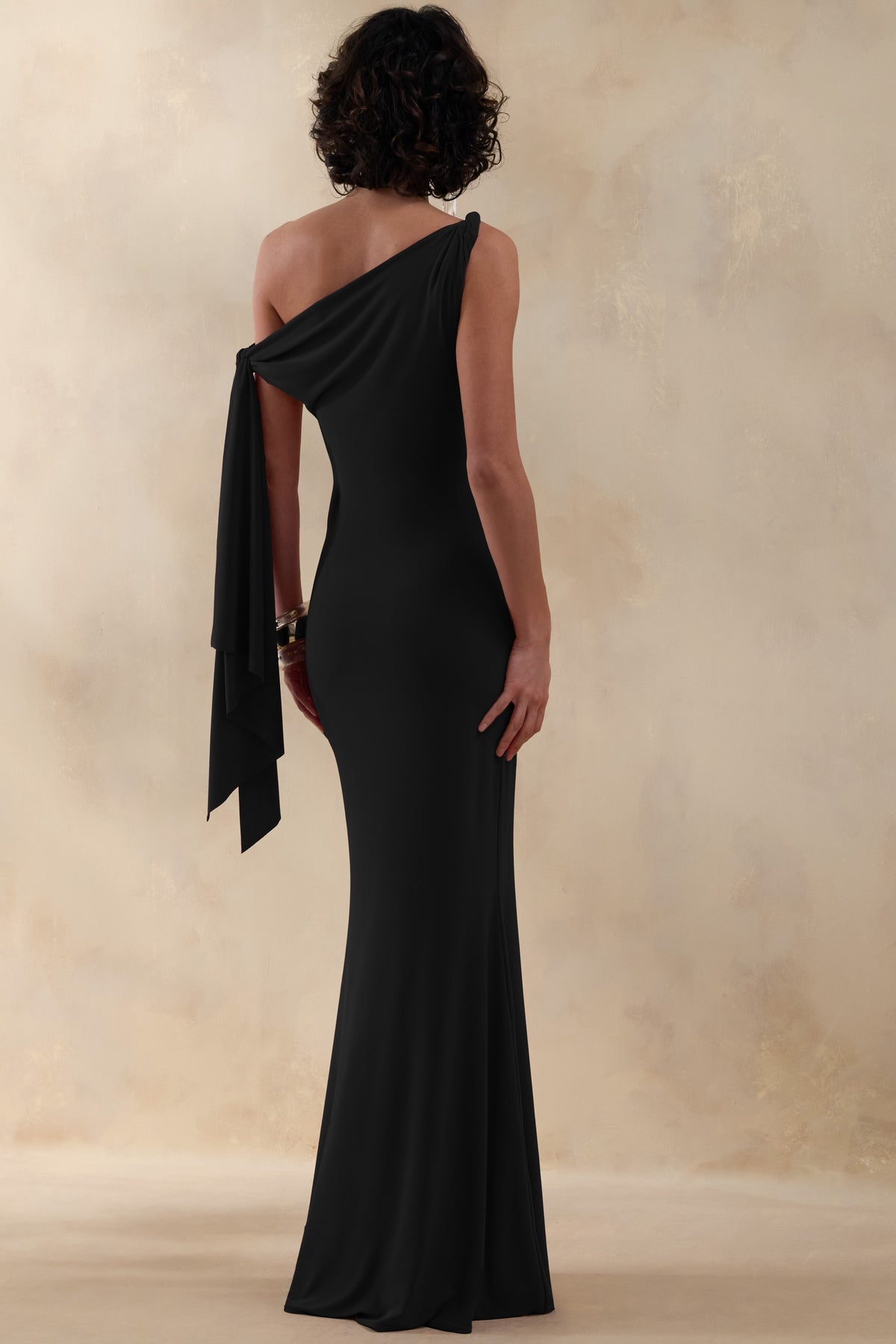 ECM_HR_CL137522001 - Vista | Black Asymmetric-Neck Maxi Dress With Knot-Sleeve Detail 2.jpg
