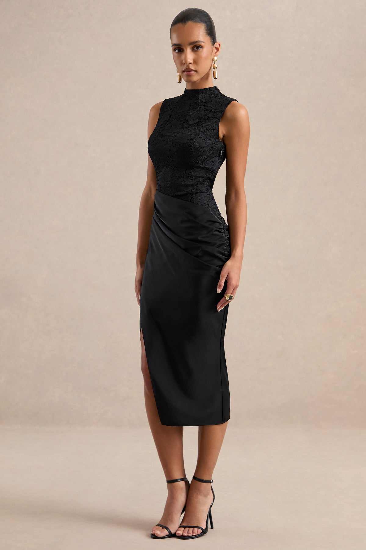 ECM_HR_CL137577001 - Gemelle _ Black Crew-Neck Midi Dress With Gathered Detailing1.jpg