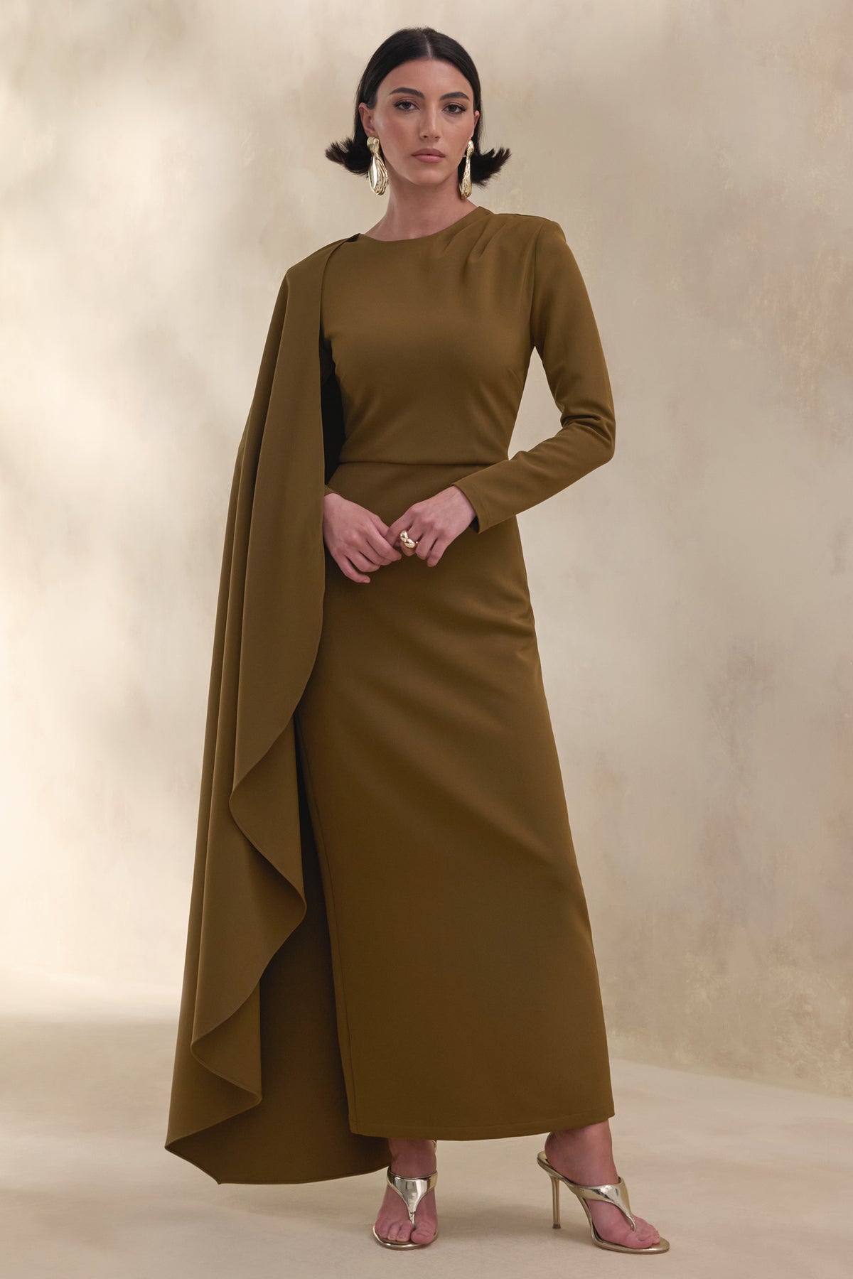 ECM_HR_CL137672031 - Jovea | Olive Round-Neck Maxi Dress With Cape-Sleeve 1.jpg