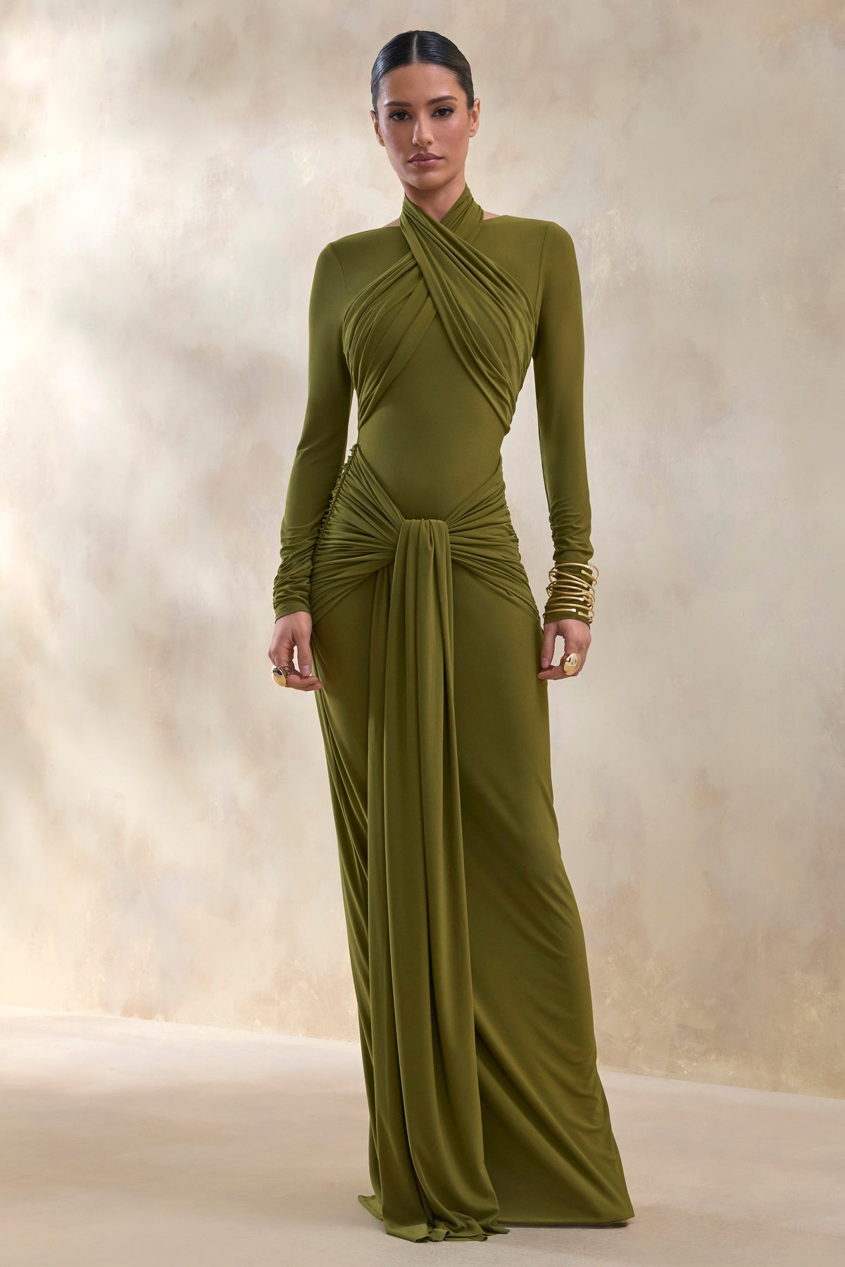 ECM_HR_CL137691031 - Linessa _ Olive High-Neck Maxi Dress With Sash And Gathered-Detailing 0.jpg
