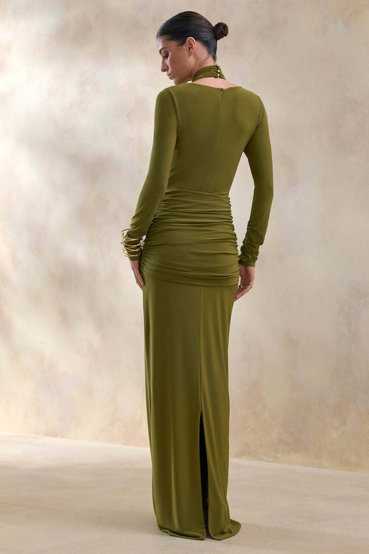 ECM_HR_CL137691031 - Linessa _ Olive High-Neck Maxi Dress With Sash And Gathered-Detailing 2.jpg