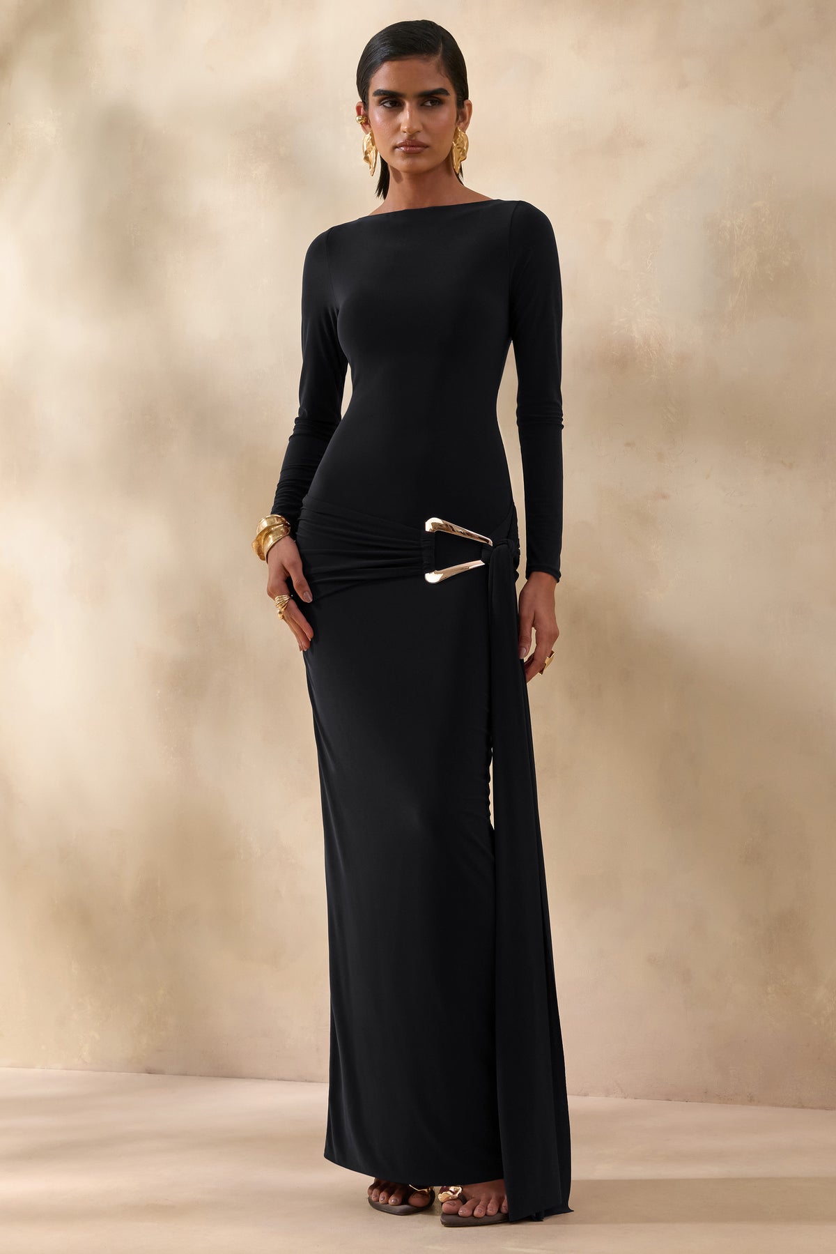 ECM_HR_CL137884001 -  Astrielle | Black Round-Neck With Gold-Detail And Sash 0.jpg