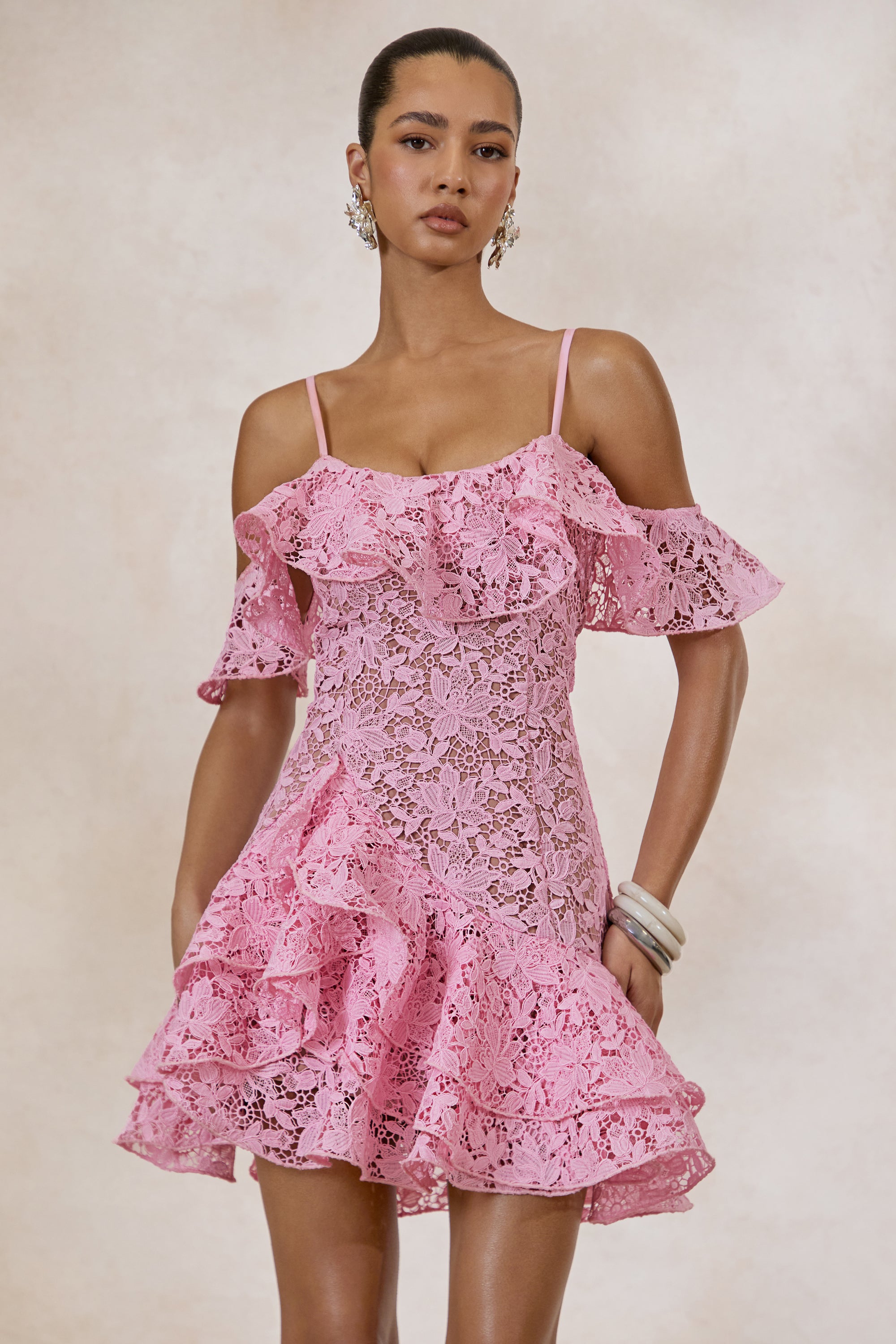 ECM_HR_CL138260084 - Lyris _ Pink Lace Scoop-Neck Mini Dress With Ruffled Detailing 1.jpg
