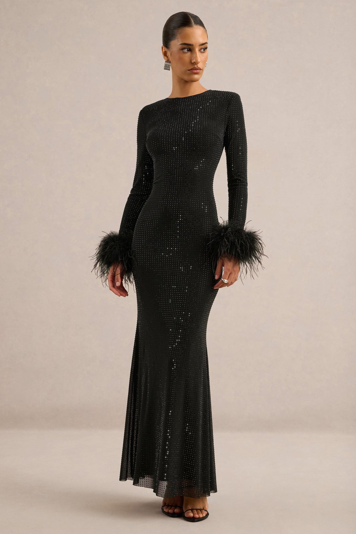 ECM_HR_CL138394001 - Garance _ Black Hotfix Round-Neck Maxi Dress With Feather Trim Cuffs3.jpg