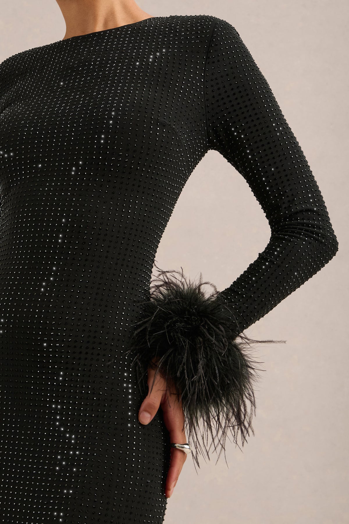 ECM_HR_CL138394001 - Garance _ Black Hotfix Round-Neck Maxi Dress With Feather Trim Cuffs4.jpg
