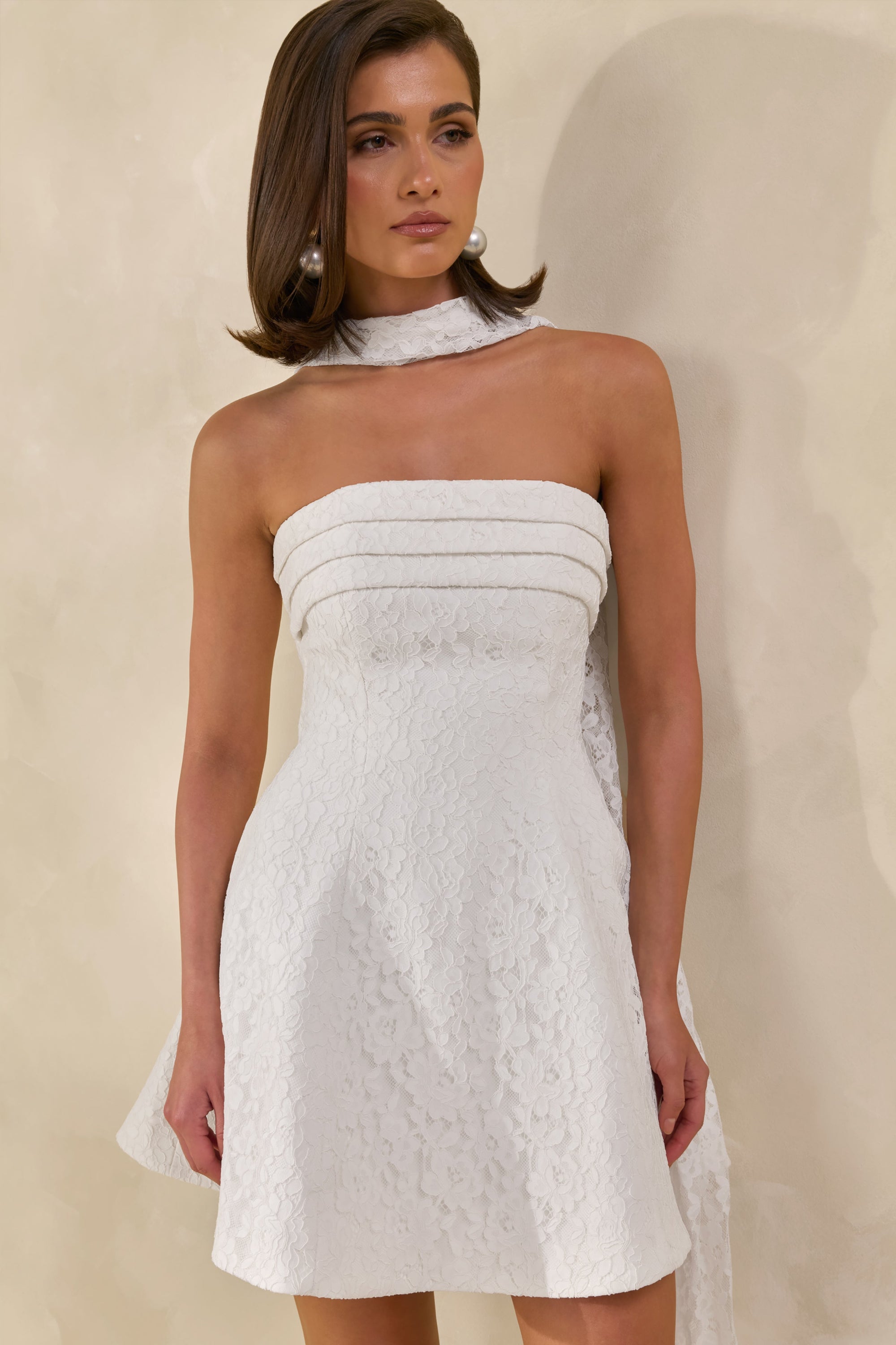 CL13845411006_ECM_HR_CL138454110---Elvara-White-Lace-Bandeau-Neck-Mini-Dress-With-Scarf-Detail6