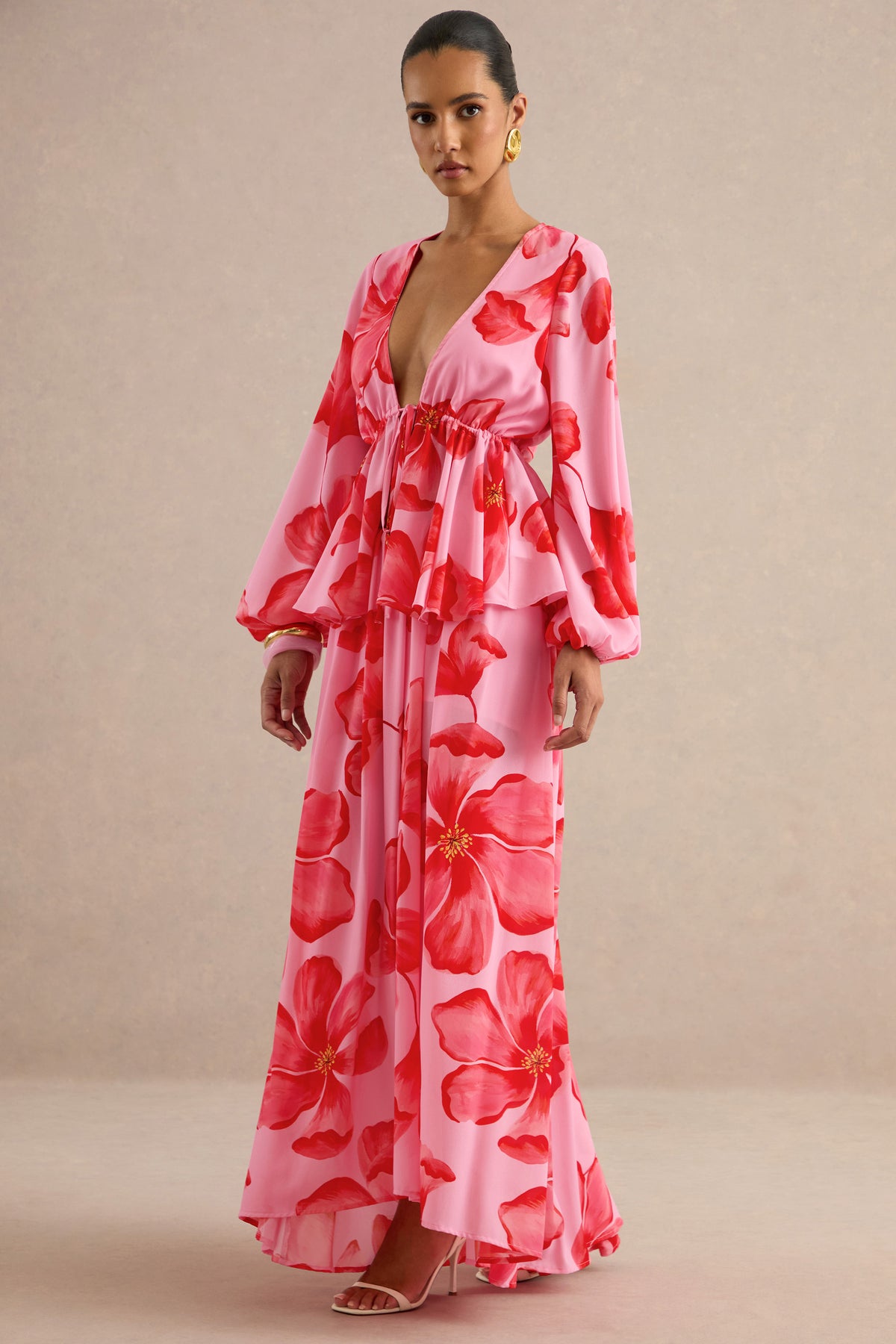 CL138488084 - Asella _ Pink Chiffon Plunge-Neck Front-Tied Maternity Top 1.jpg