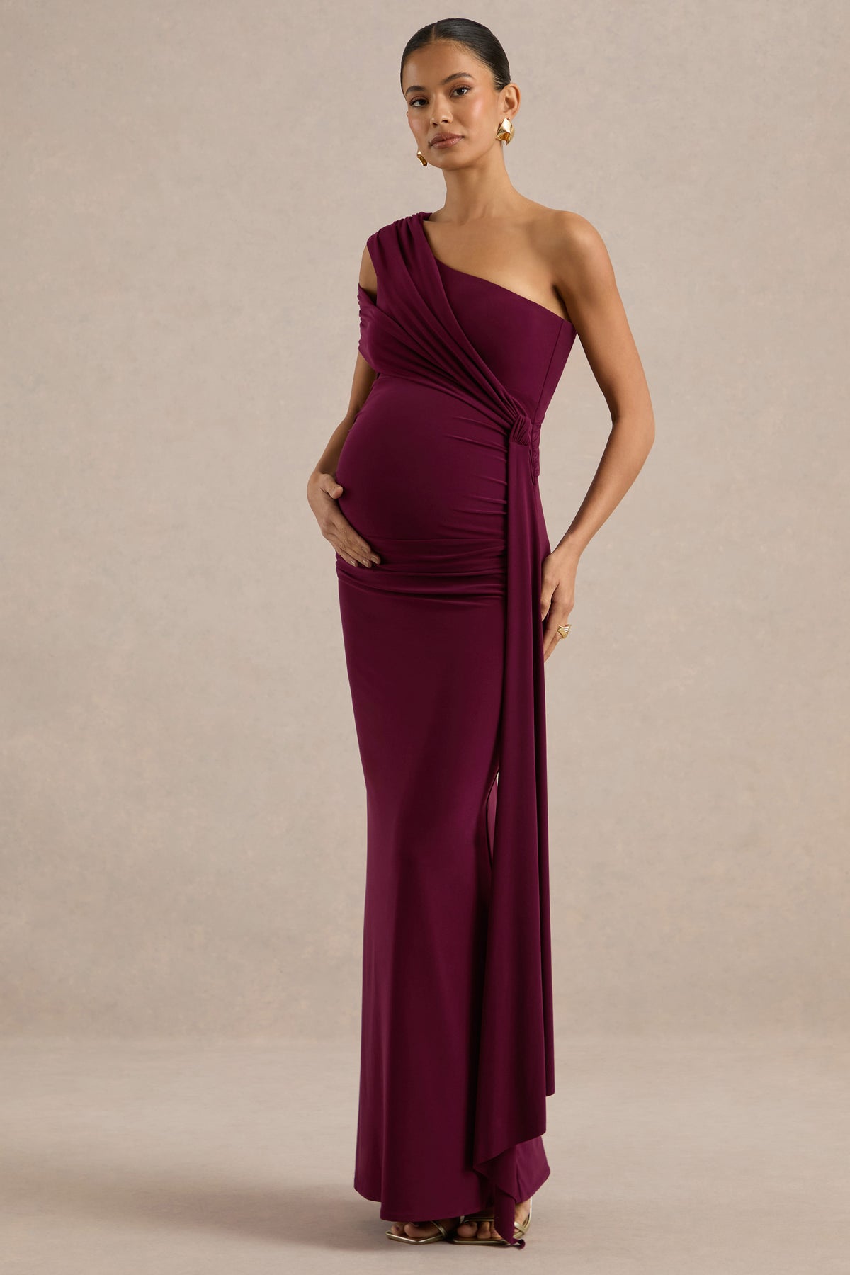 ECM_HR_CL138507102 - Faren _ Burgundy Asymmetric-Neck Maternity Maxi Dress With Gathered Detailing1.jpg