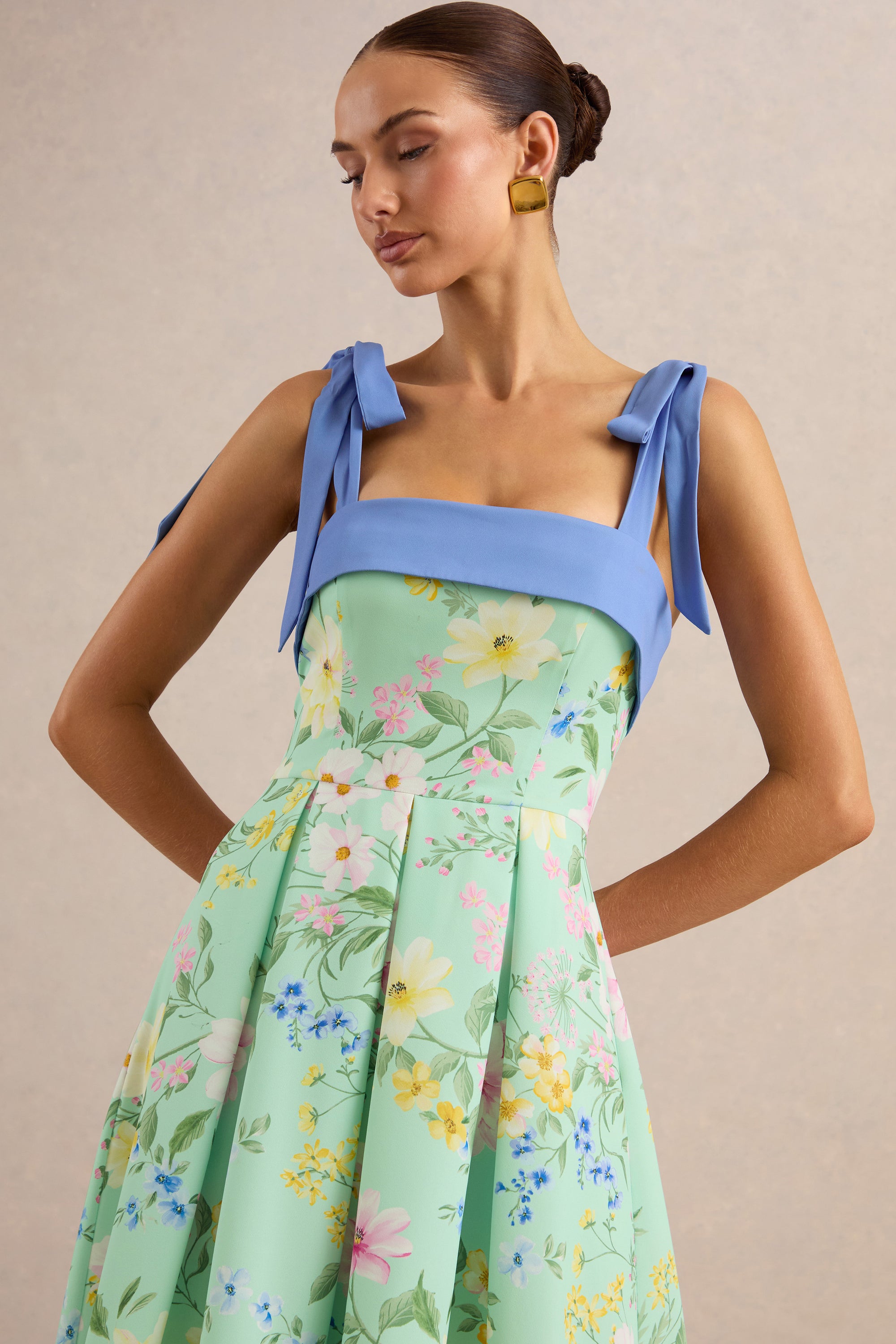 ECM_HR_CL138562032 - Marlisa | Mint Floral Print Square-Neck Midi Dress With Bow Straps 3.jpg