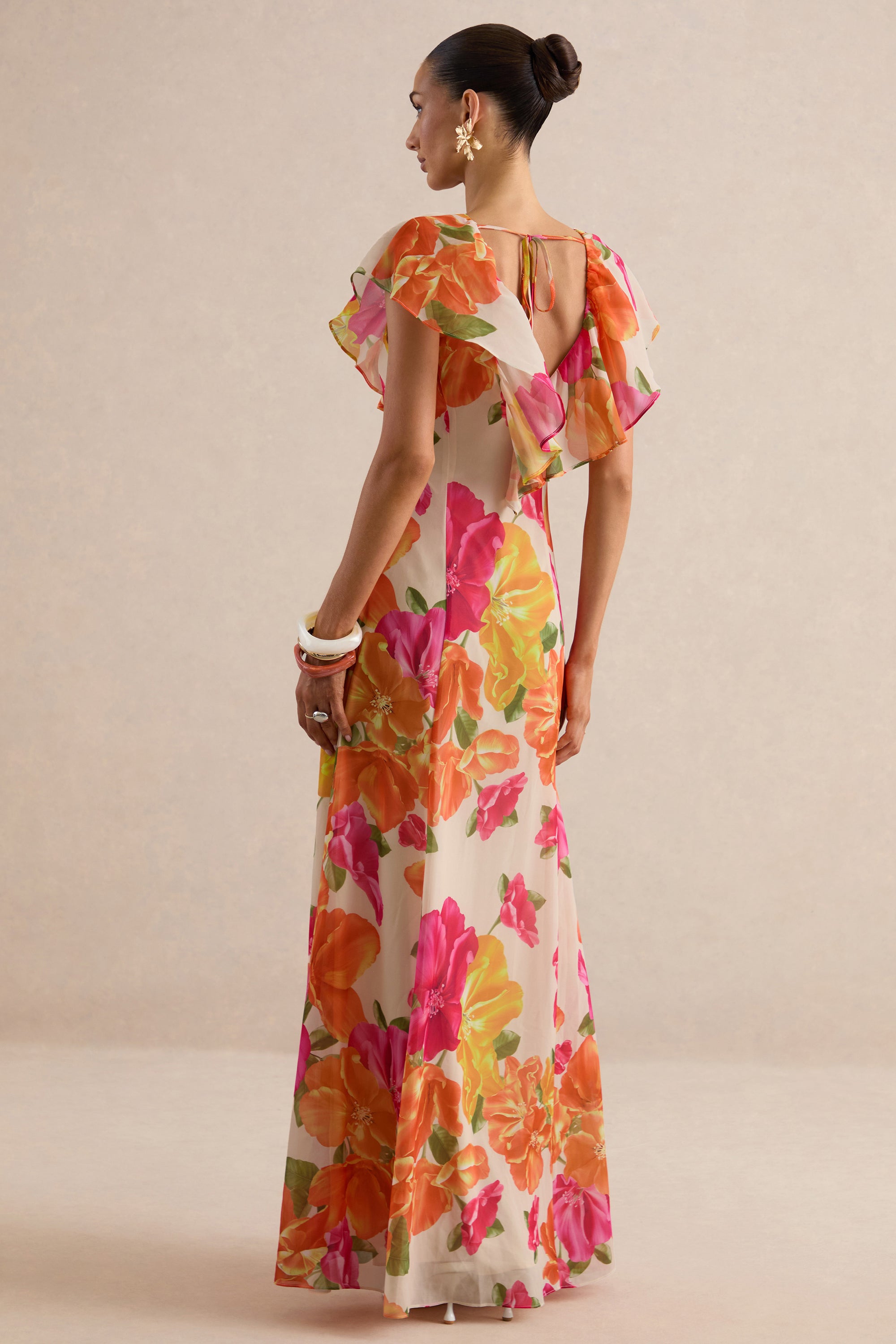 ECM_HR_CL138614070 - Naelle | Orange Floral Print Chiffon Plunge-Neck Maxi Dress With Ruffled Detailing 5.jpg