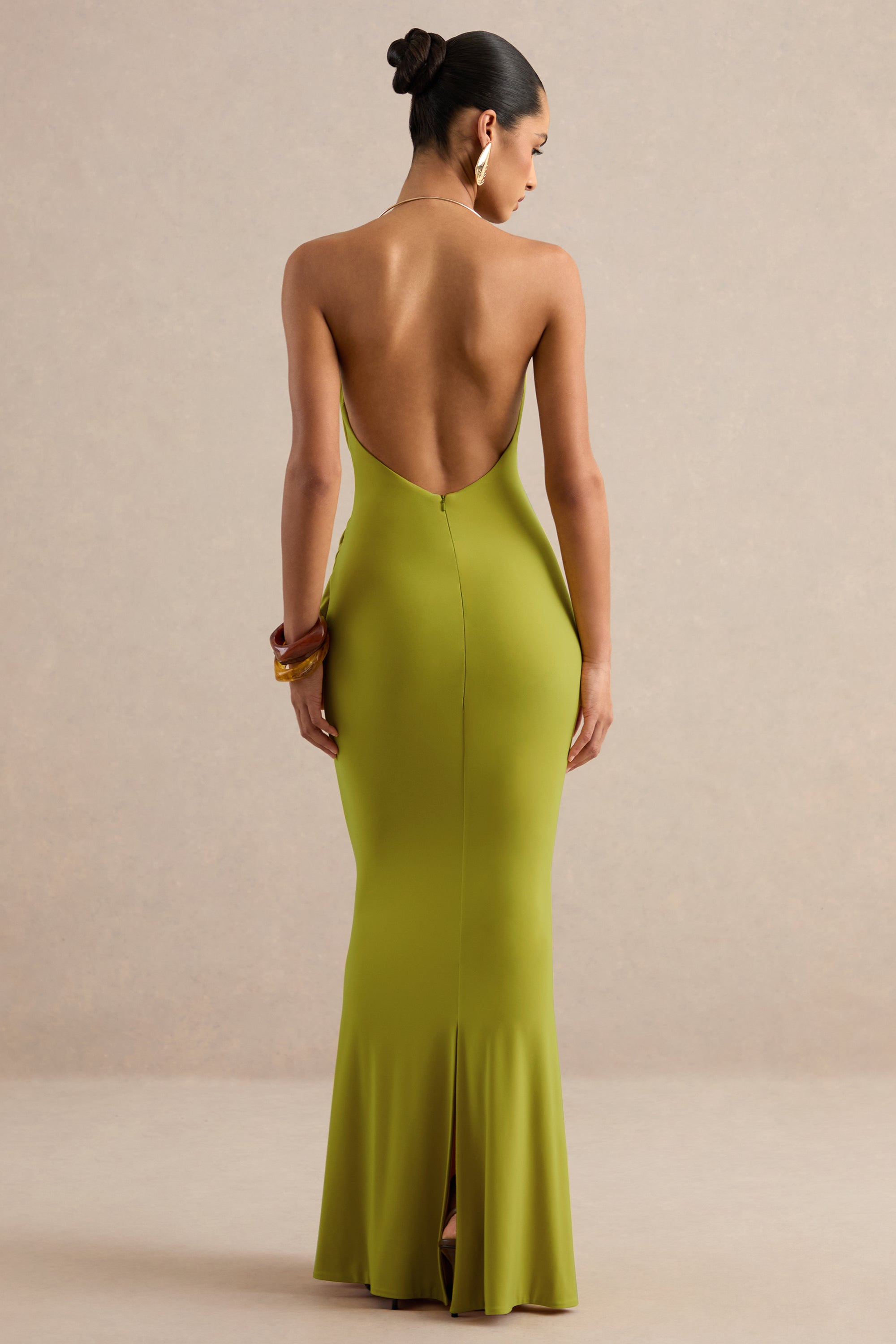 ECM_HR_CL138697031 - Dinara _ Olive Halter-Neck Maxi Dress With Draped Detailing And Gold Detail 2.jpg