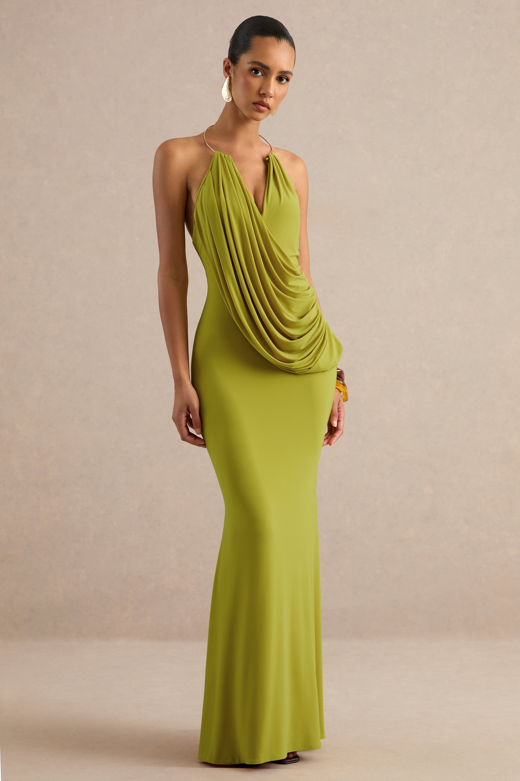 ECM_HR_CL138697031 - Dinara _ Olive Halter-Neck Maxi Dress With Draped Detailing And Gold Detail 4.jpg