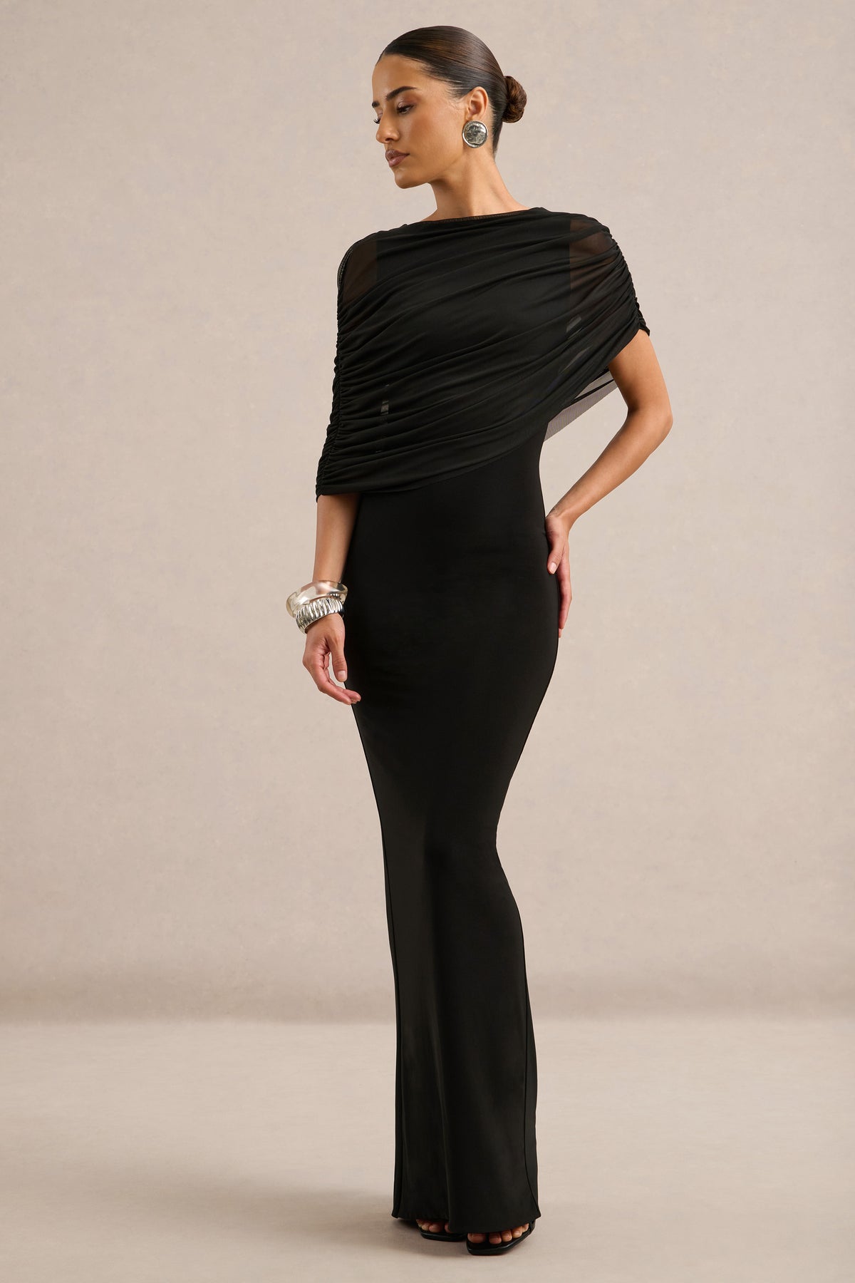 ECM_HR_CL138735001 - Ciana _ Black Round-Neck Maxi Dress With Cape Detail1.jpg