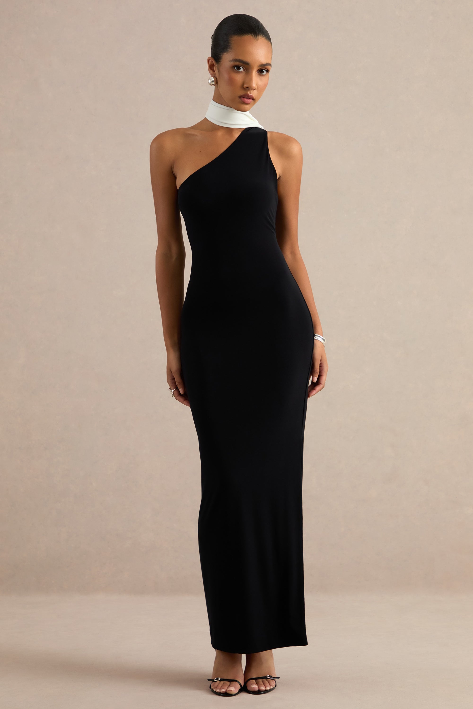 ECM_HR_CL138766002 - Lirienne _ Black & White Asymmetric-Neck Maxi Dress With Scarf Detail 0.jpg