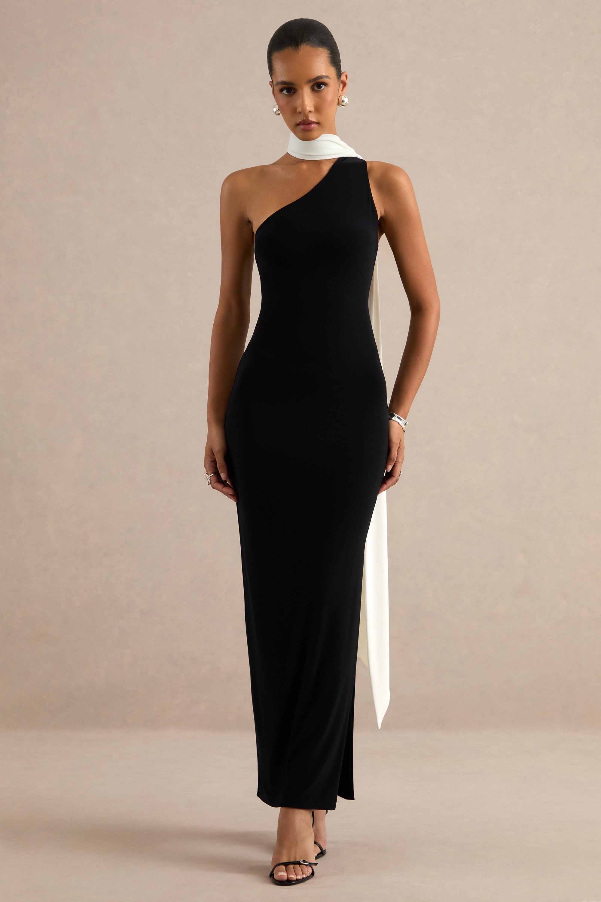 ECM_HR_CL138766002 - Lirienne _ Black & White Asymmetric-Neck Maxi Dress With Scarf Detail 2.jpg