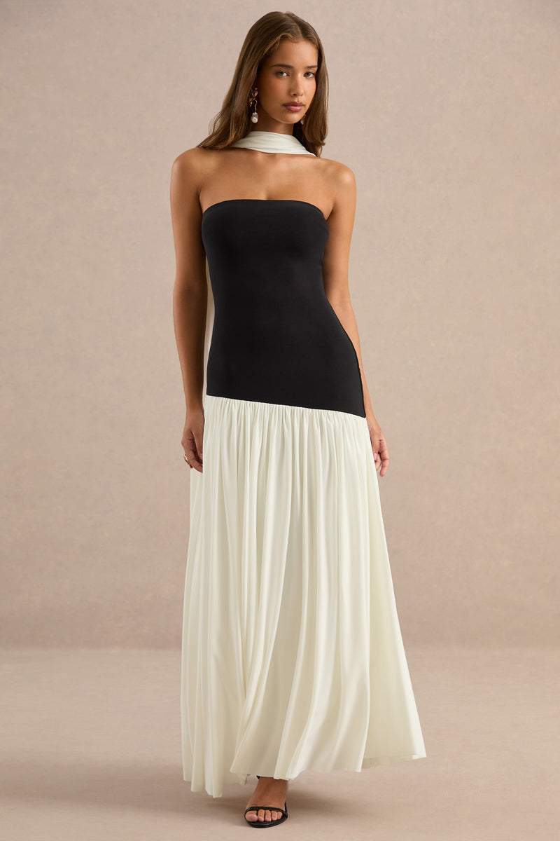 CL13898400106_ECM_HR_CL138984001_-_Galrissa_Monochrome_Bandeau_Pleated_Skirt_Maxi_Dress_with_Neck_Scarf1