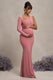 Oh Baby | Pudrowa ciążowa sukienka maxi typu bodycon na jedno ramię