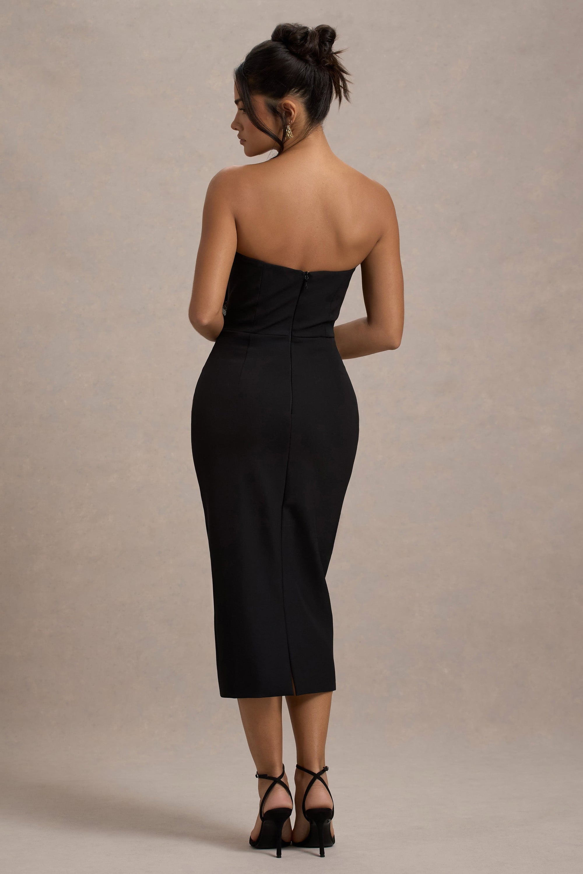 Moya | Czarno-Złota Sukienka midi typu Bodycon z Detalem gorsetu