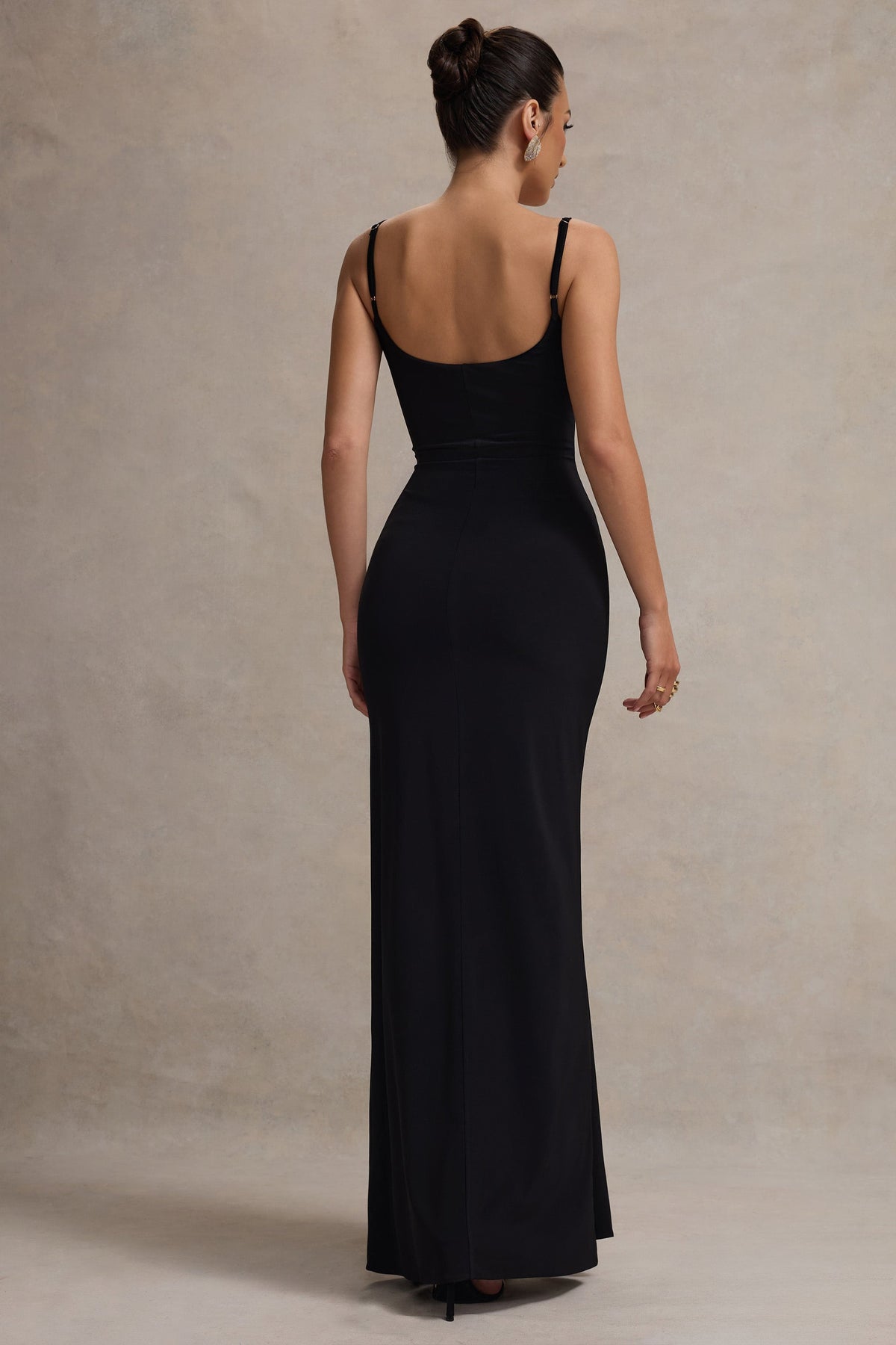 Emmalou | Czarna i Biała Sukienka Maxi z Rozcięciem i Kokardą