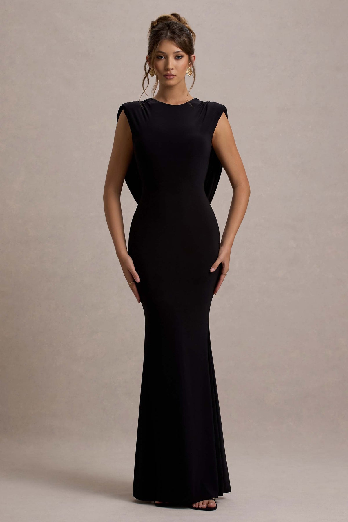 To The Moon | Czarna Sukienka Maxi z dekoltem na plecach typu cowl