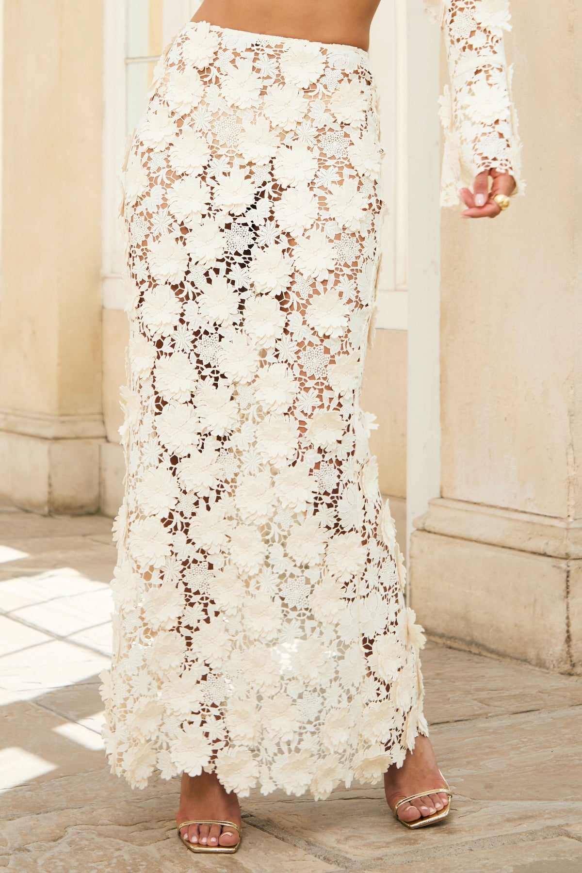 Kingston | Kremowa Spódnica Maxi z Koronki