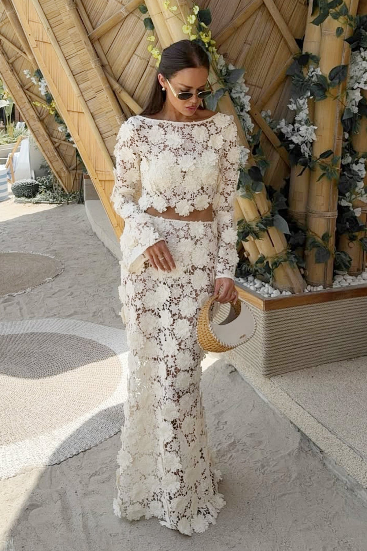 Kingston | Kremowa Spódnica Maxi z Koronki