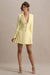 Blossoming | Cytrynowa Sukienka Mini z Dekoltem w Szpic i Plisowaniem