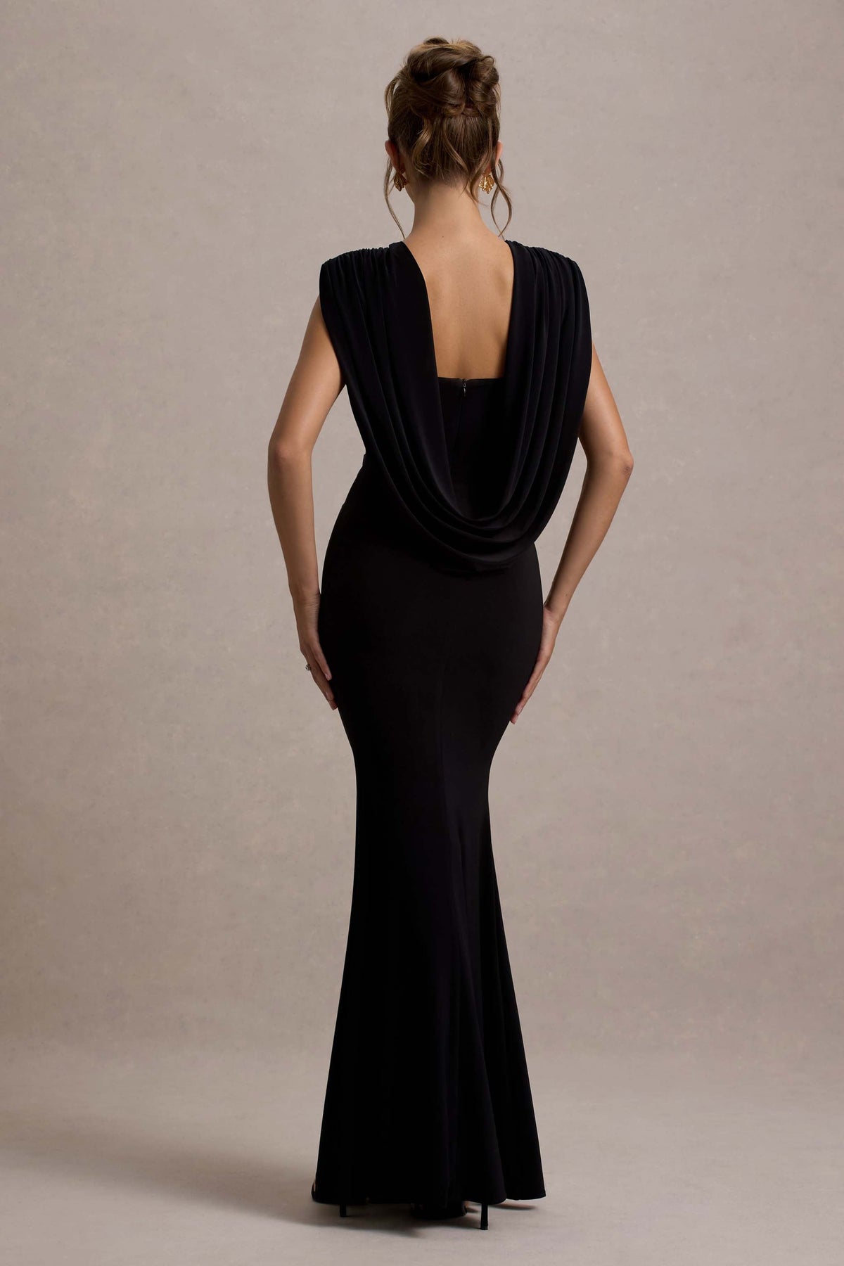 To The Moon | Czarna Sukienka Maxi z dekoltem na plecach typu cowl