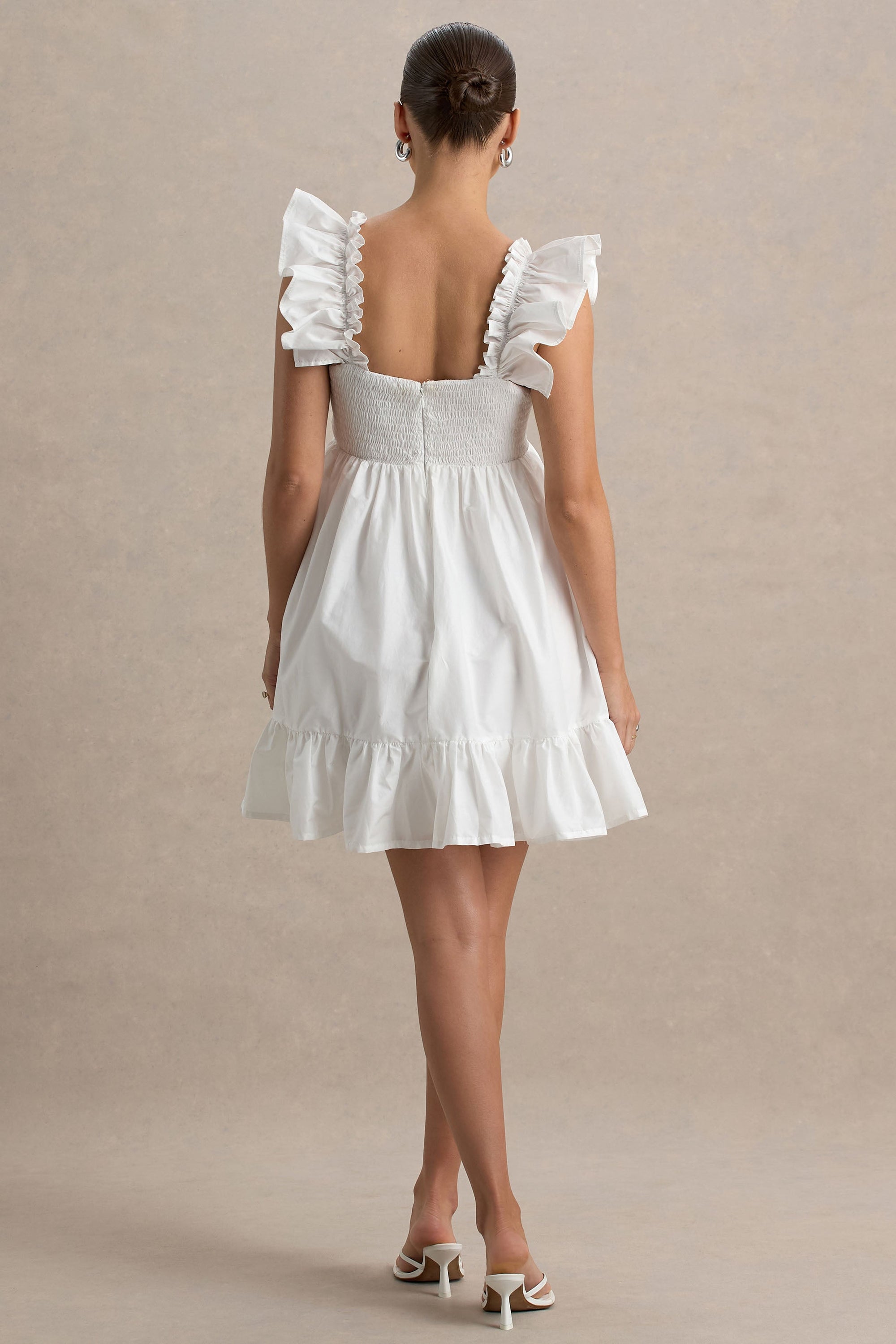 Dolly Daze | Biała Babydoll Sukienka Ciążowa Mini z bufiastymi rękawami