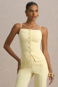 Nellie | Cytrynowy Dopasowany Top Zapinany na Guziki