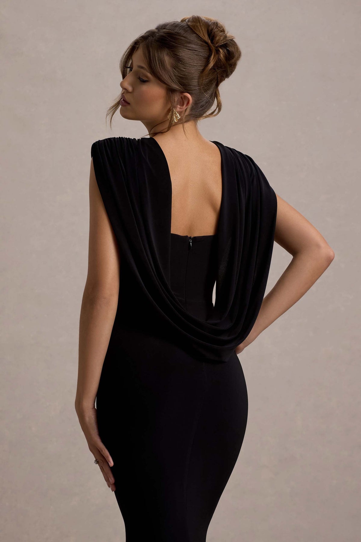To The Moon | Czarna Sukienka Maxi z dekoltem na plecach typu cowl