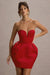 Zuki | Czerwona Satynowa Sukienka mini z dekoltem typu serduszko i tulipanową spódnicą
