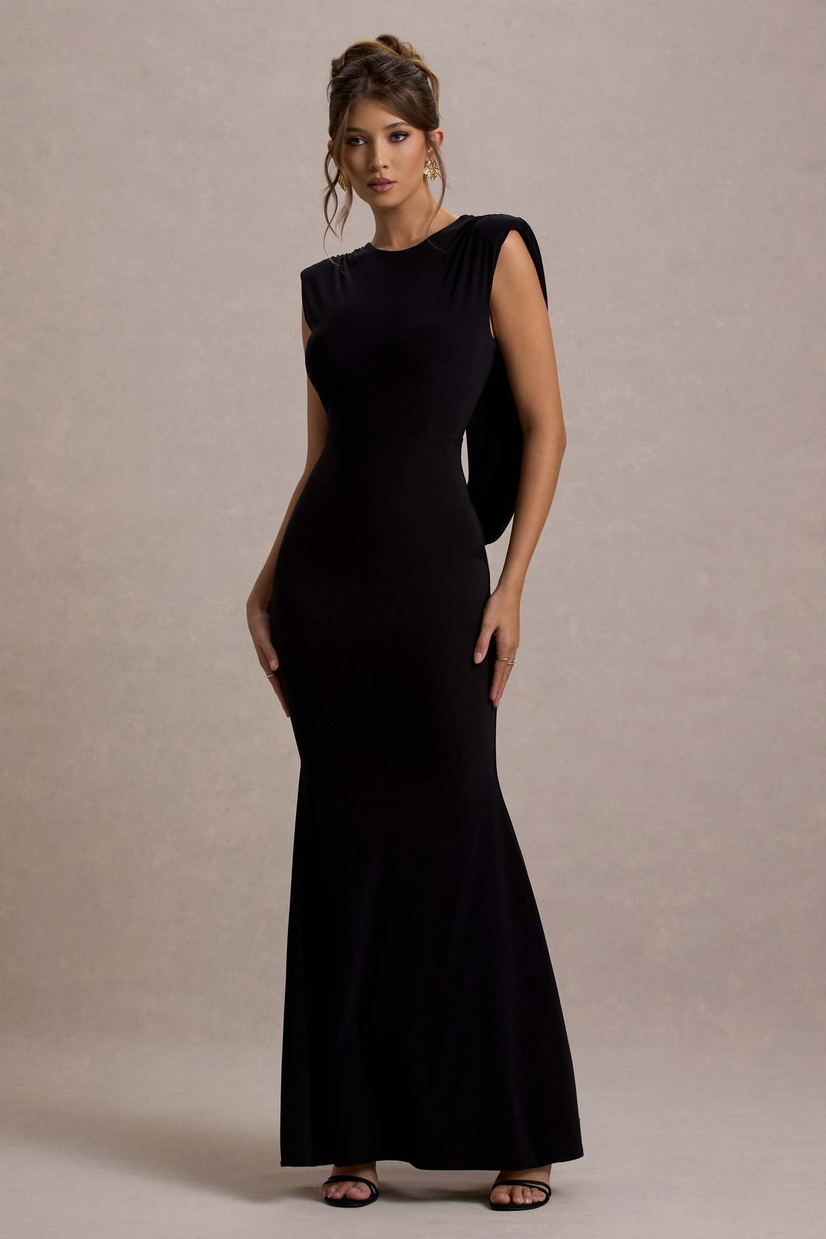 To The Moon | Czarna Sukienka Maxi z dekoltem na plecach typu cowl