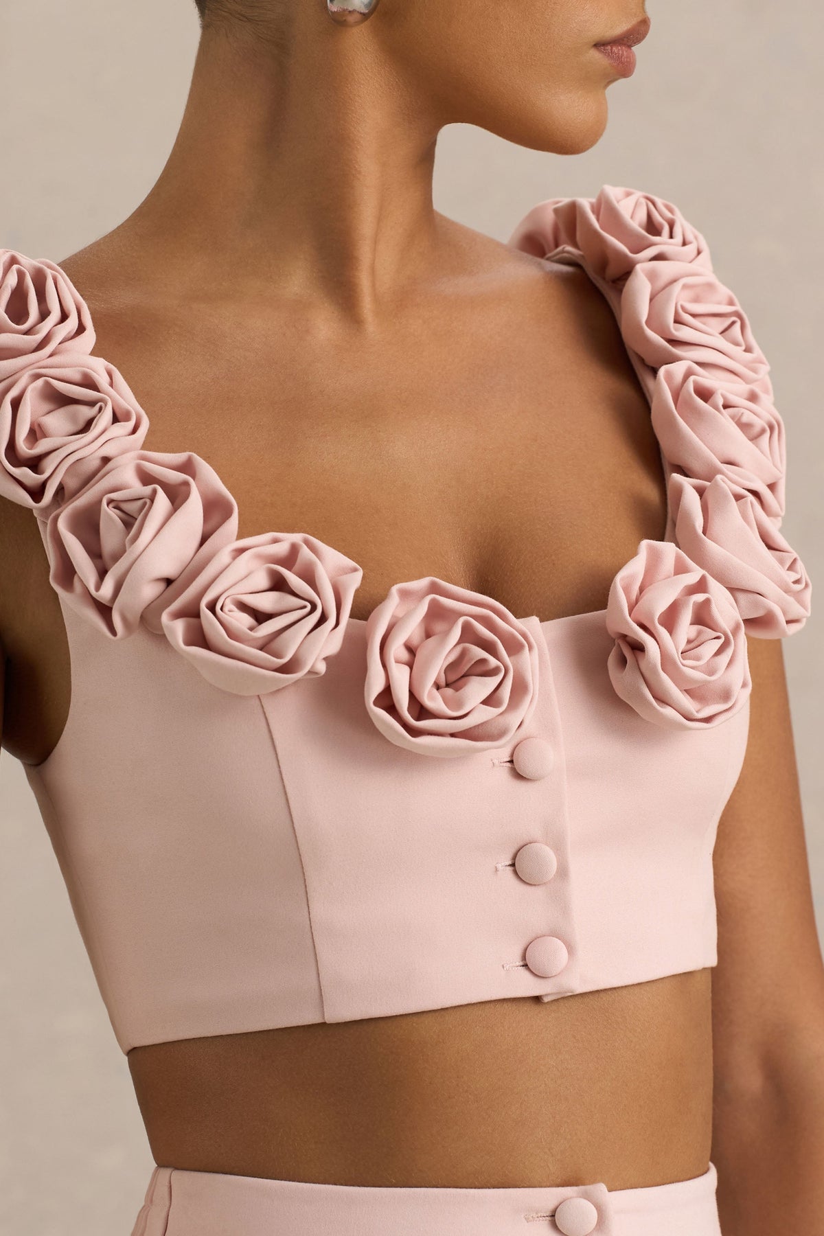 Blade | Różowy Crop Top z Okrągłym Dekoltem i Bukiecikami