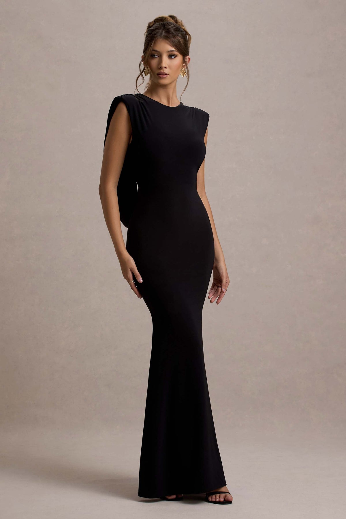 To The Moon | Czarna Sukienka Maxi z dekoltem na plecach typu cowl