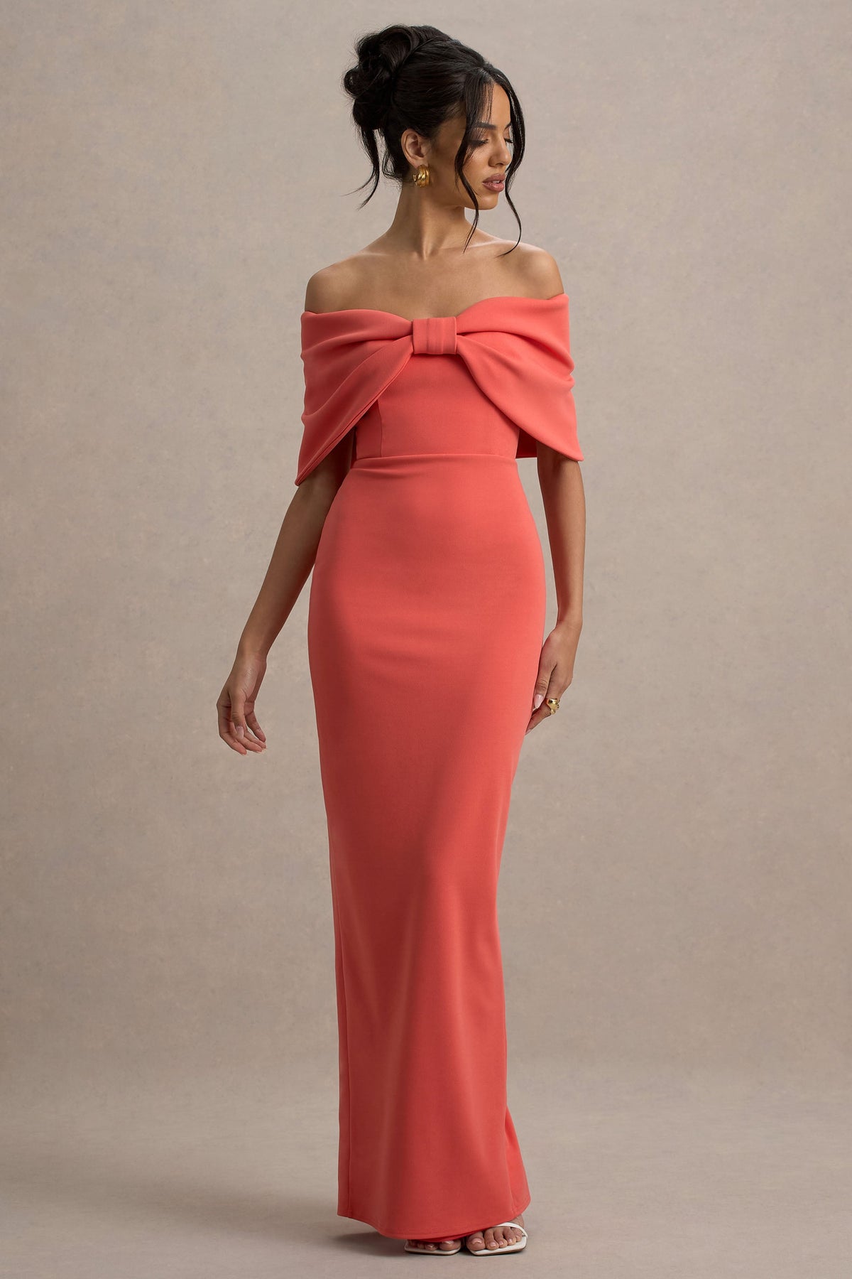 Cornelia | Pomarańczowa Sukienka Maxi Bez Ramiączek z Dużą Kokardą