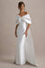 Wanting More | Off White Satynowa Sukienka Maxi z Dużą Kokardą i Pelerynką