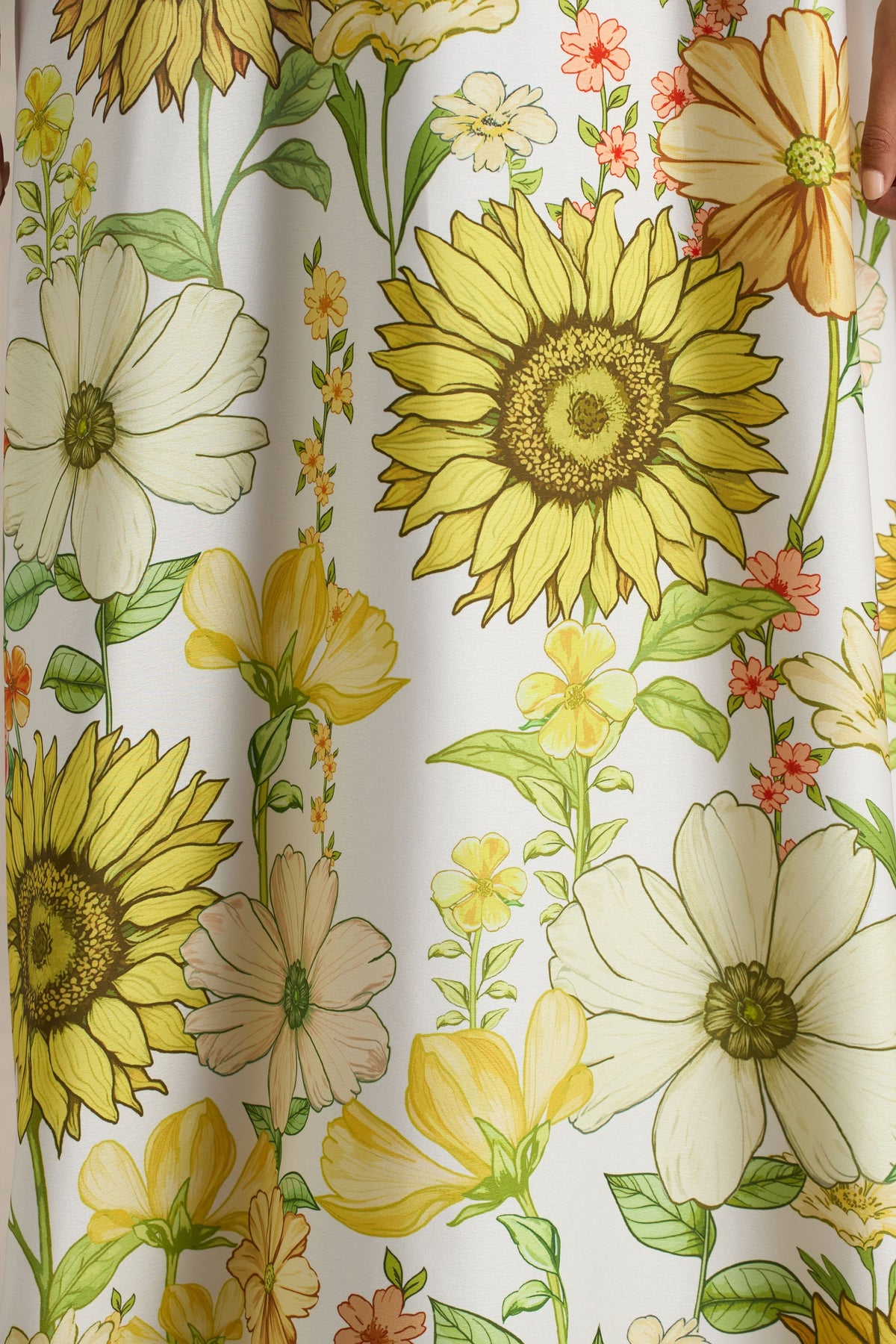 Glide | Satynowa Sukienka Maxi w Nadrukiem Słoneczników i Stójką